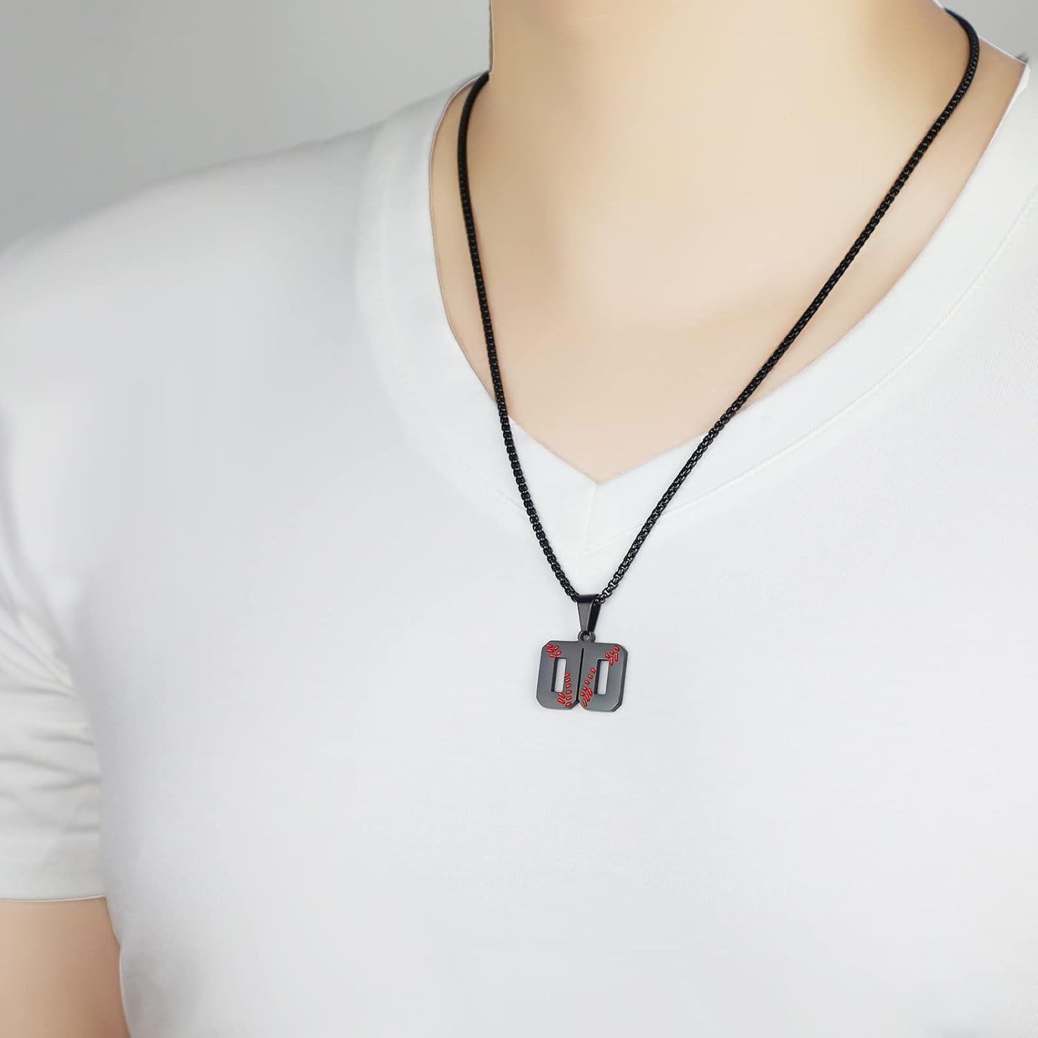 Baseball Number Necklace – Stainless Steel Chain Pendant for Men Athletes 00-99