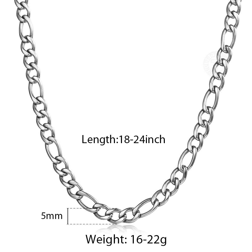 3/5/7/9mm Stainless Steel Figaro Chain Necklace Men Women Link Jewelry 16″-30″