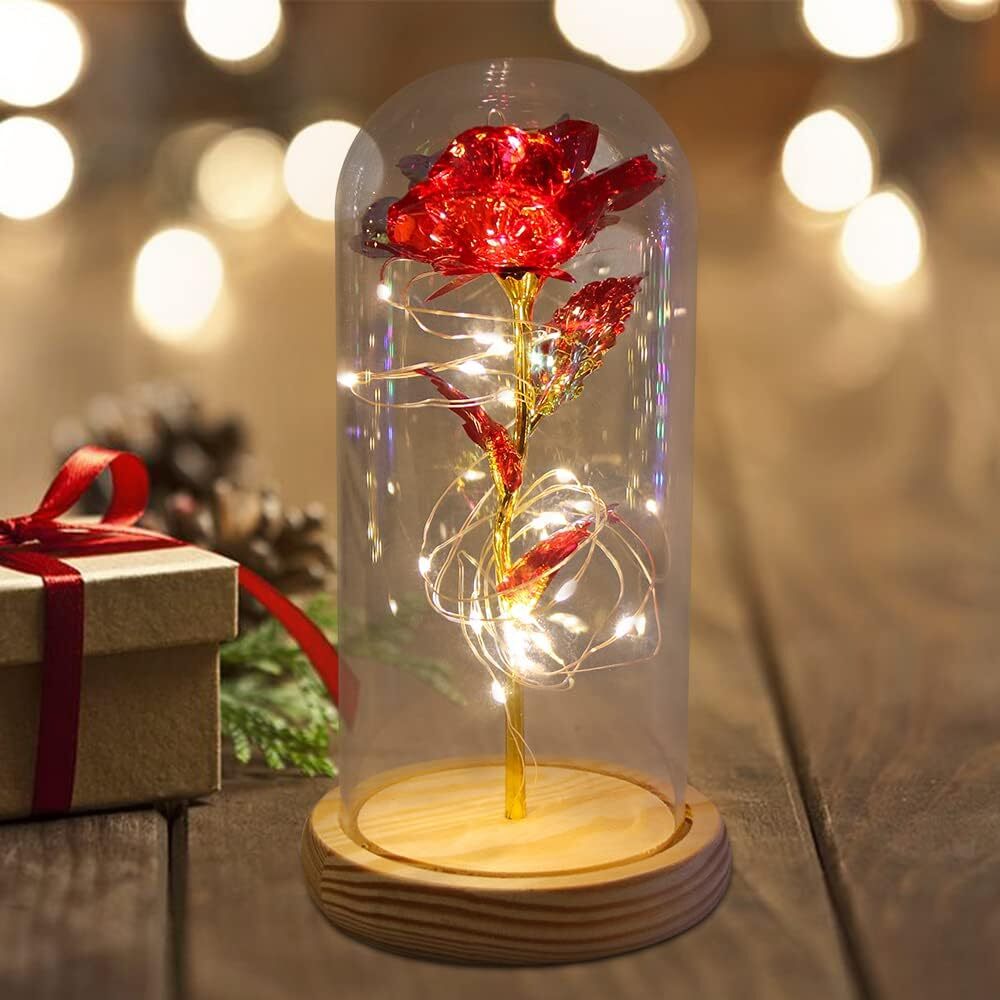 Eternal Forever Galaxy Rose Flower In Glass Dome LED Light Valentine’s Day Gift