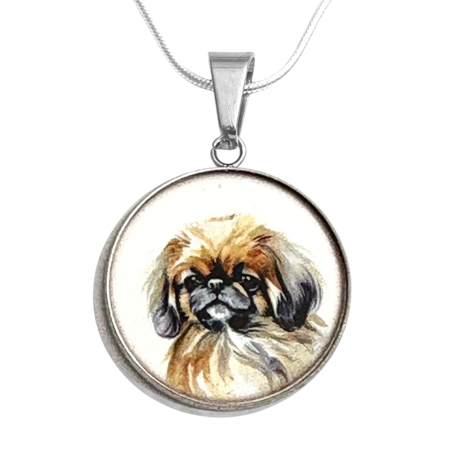 SHIH TZU DOG Art Print S. Steel Necklace Free Engraved message on back
