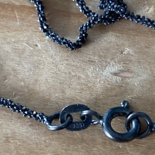 White Druzzy Pendant On 18” Black Rhodium Diamond Cut Sterling Margarita Chain