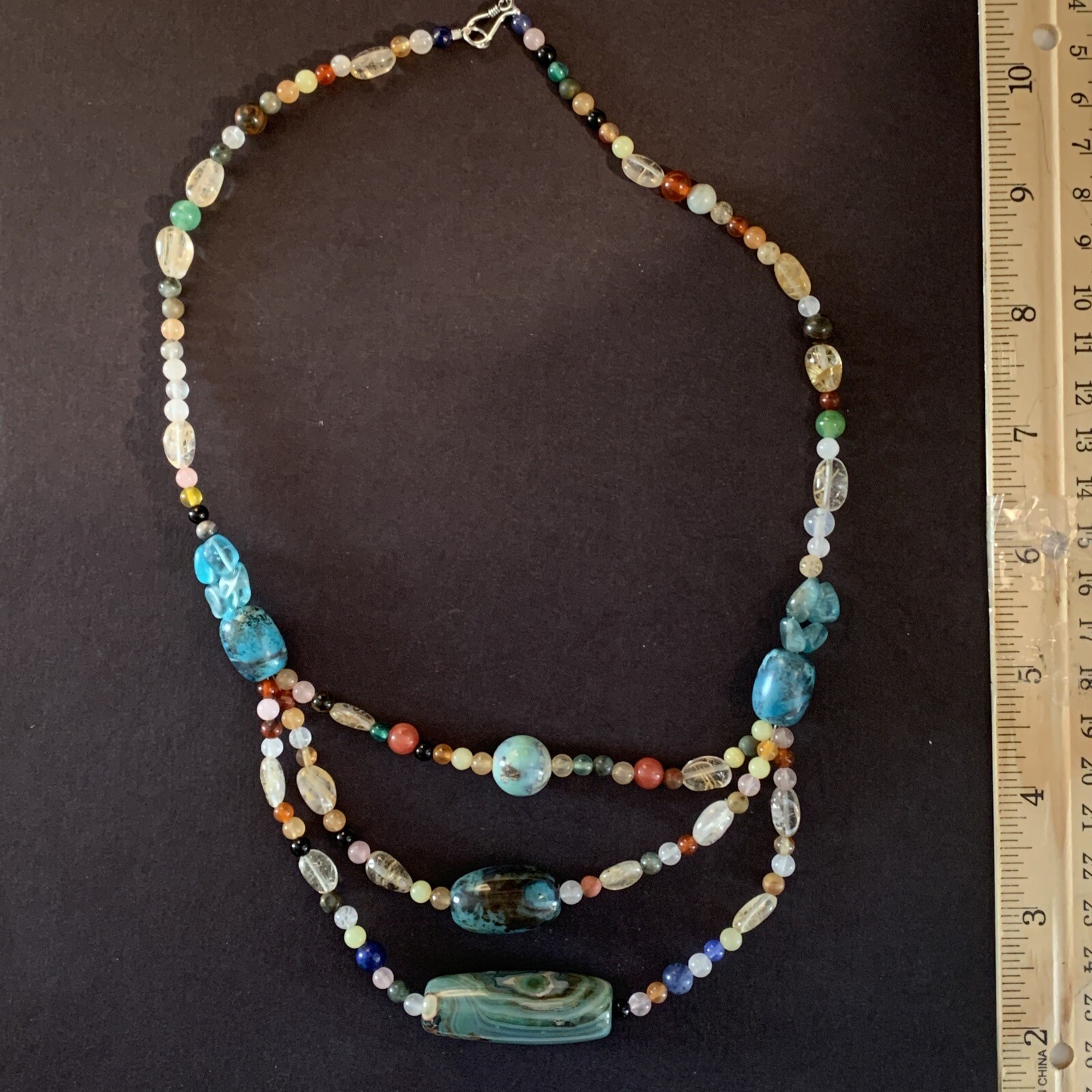 AS32 Handmade In USA 925 Sterling Silver Sem-Precious Stones About 18” Necklace