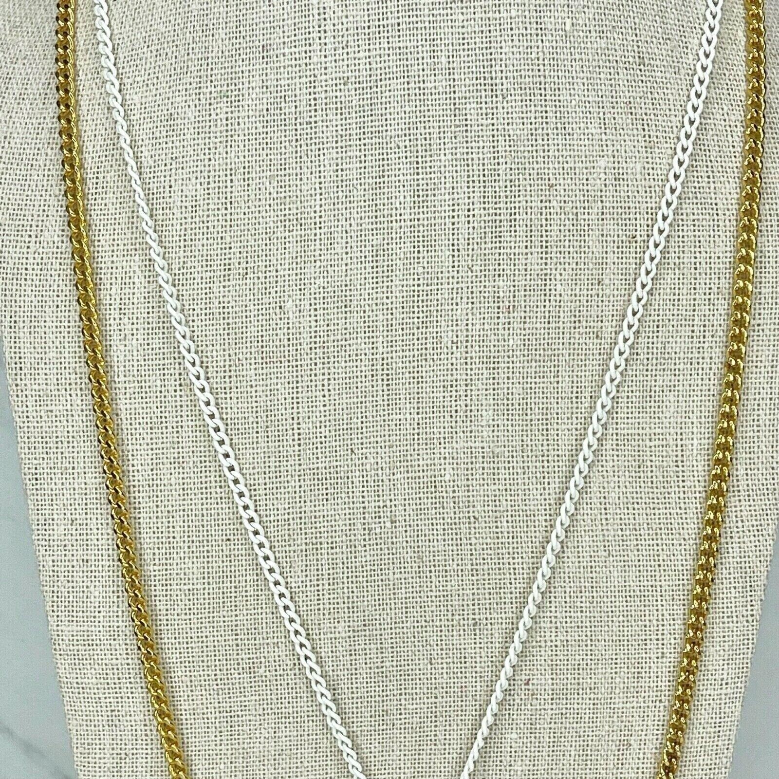 White and Gold Tone Double Strand Pendant Chain Link Necklace