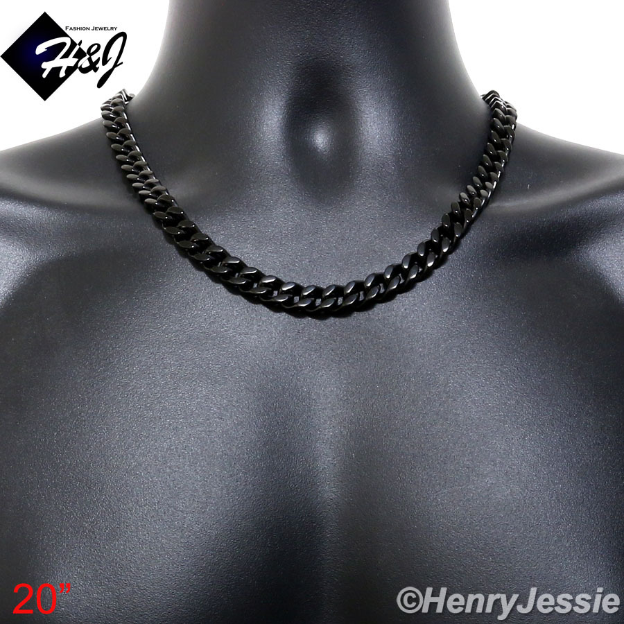 18-40″MEN Stainless Steel HEAVY WIDE 11mm Black Plated Cuban Curb Chain Necklace