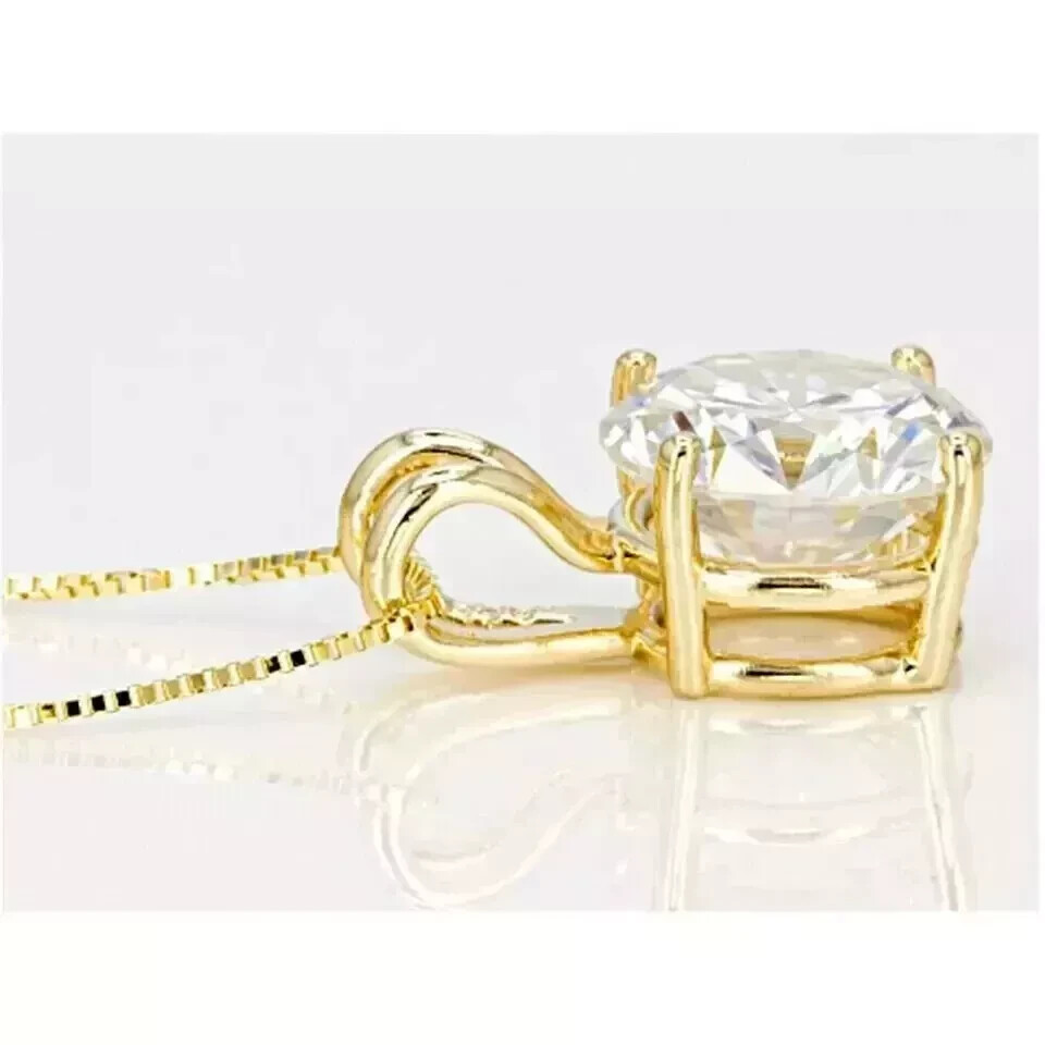 3Ct Round-Cut Lab Created 14k Yellow Gold Plated 925 Solitaire Pendant