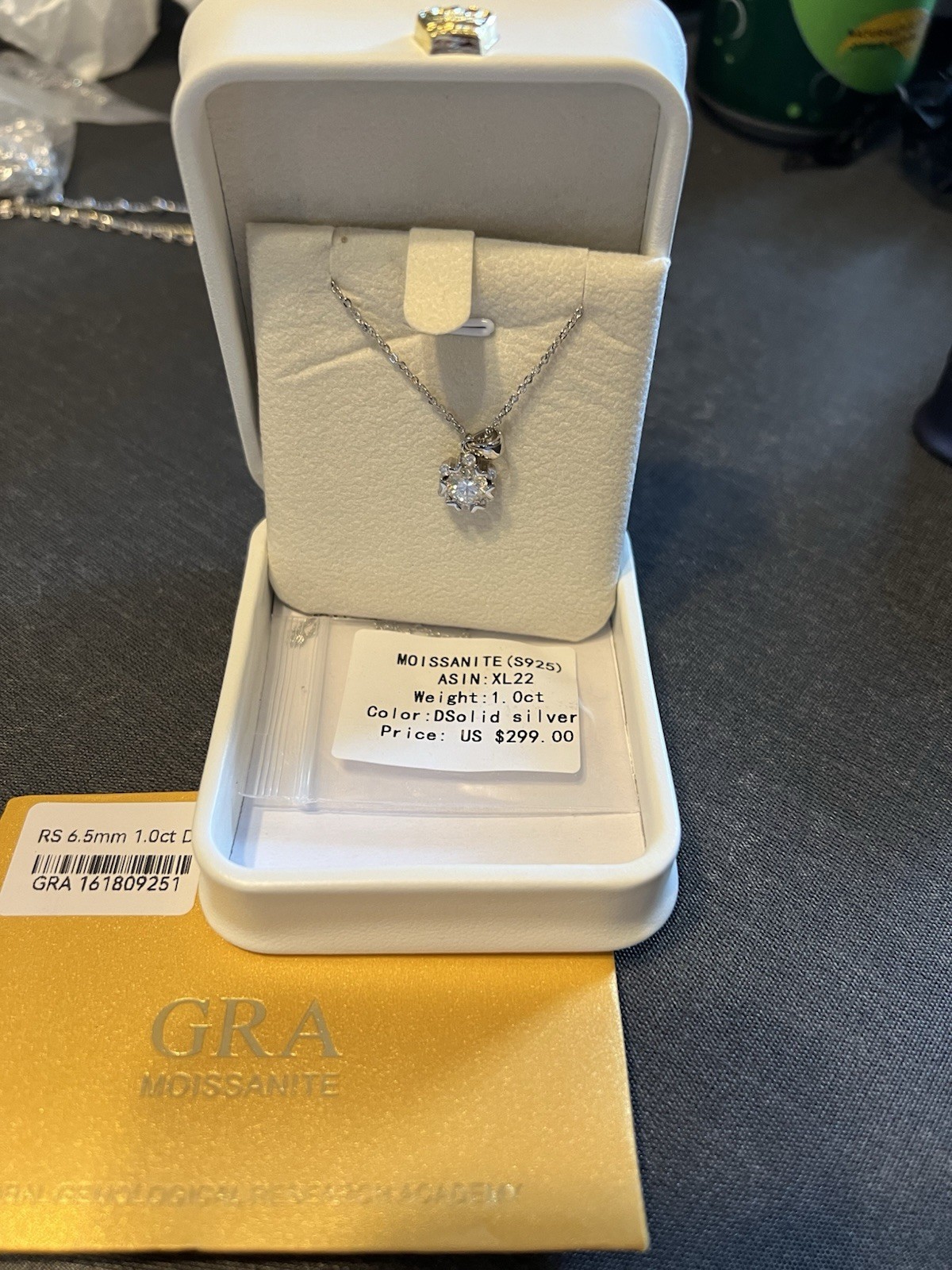 925 Silver Round Moissanite Pendant Charm Necklace White/Colorless Cable Chain