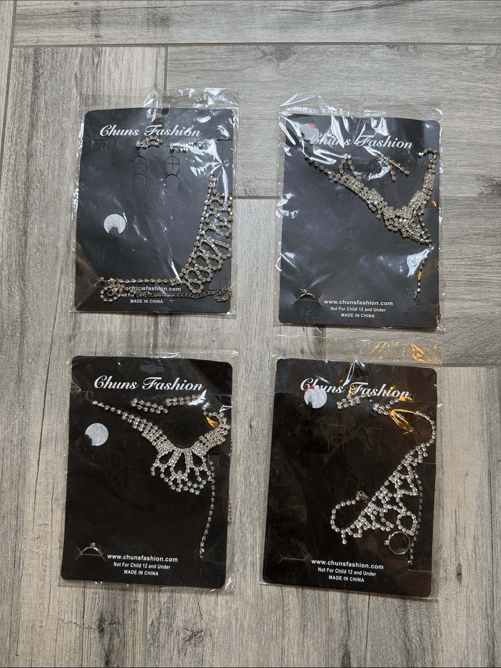 Silver Crystal Costume Necklace Set – Sparkling Silver Tone- Set of Four (4)