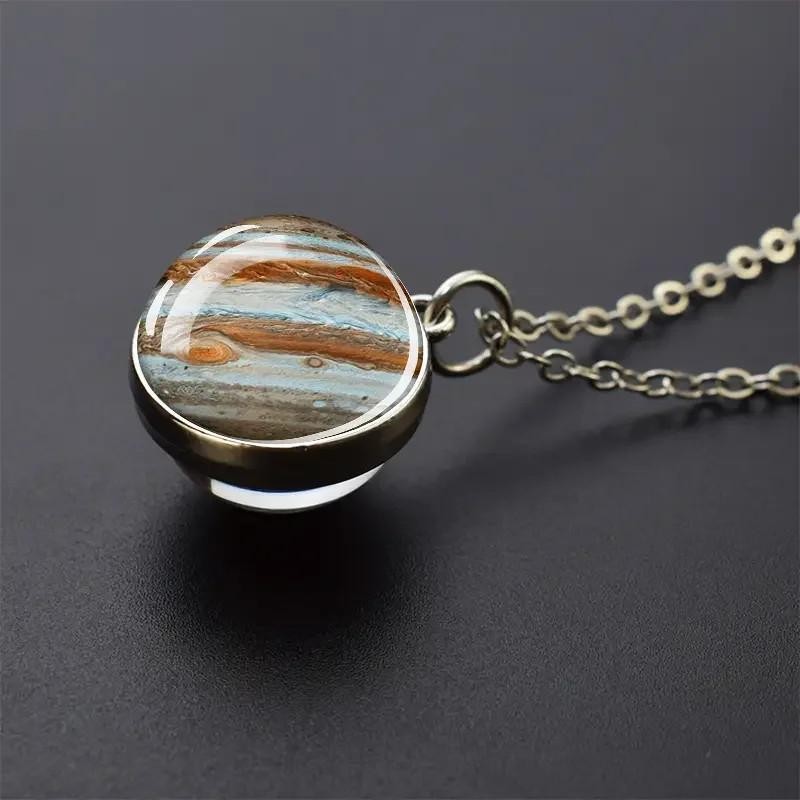 Double Sided Galaxy Planet Glass Ball Pendant Necklace Sun Earth Moon Mars