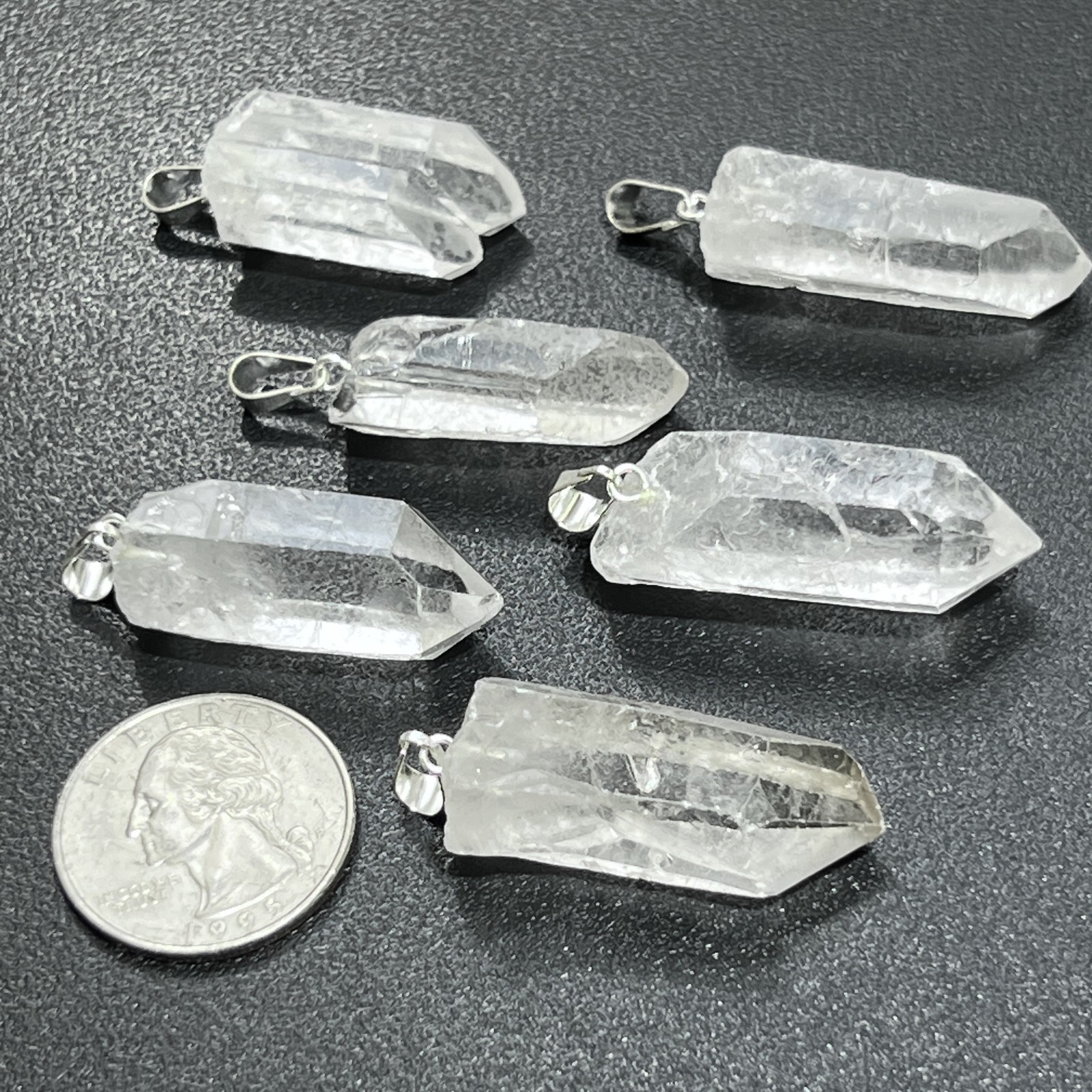 Raw Quartz Crystal Pendant Large Rough Clear Point Necklace Charm