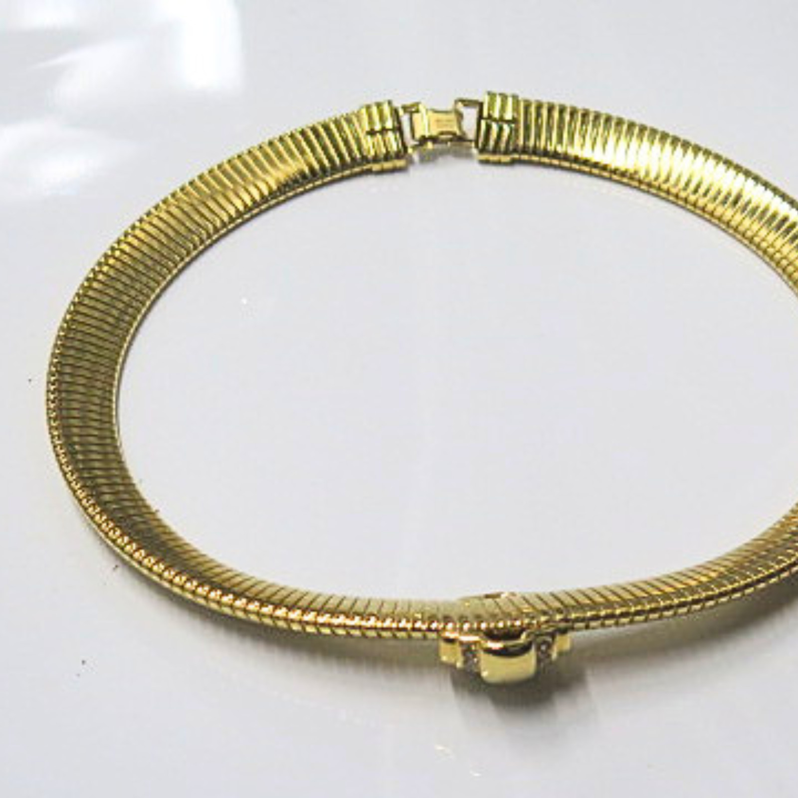Gold Tone Herringbone Snake Chain Necklace Crystal Accent Slide Inch