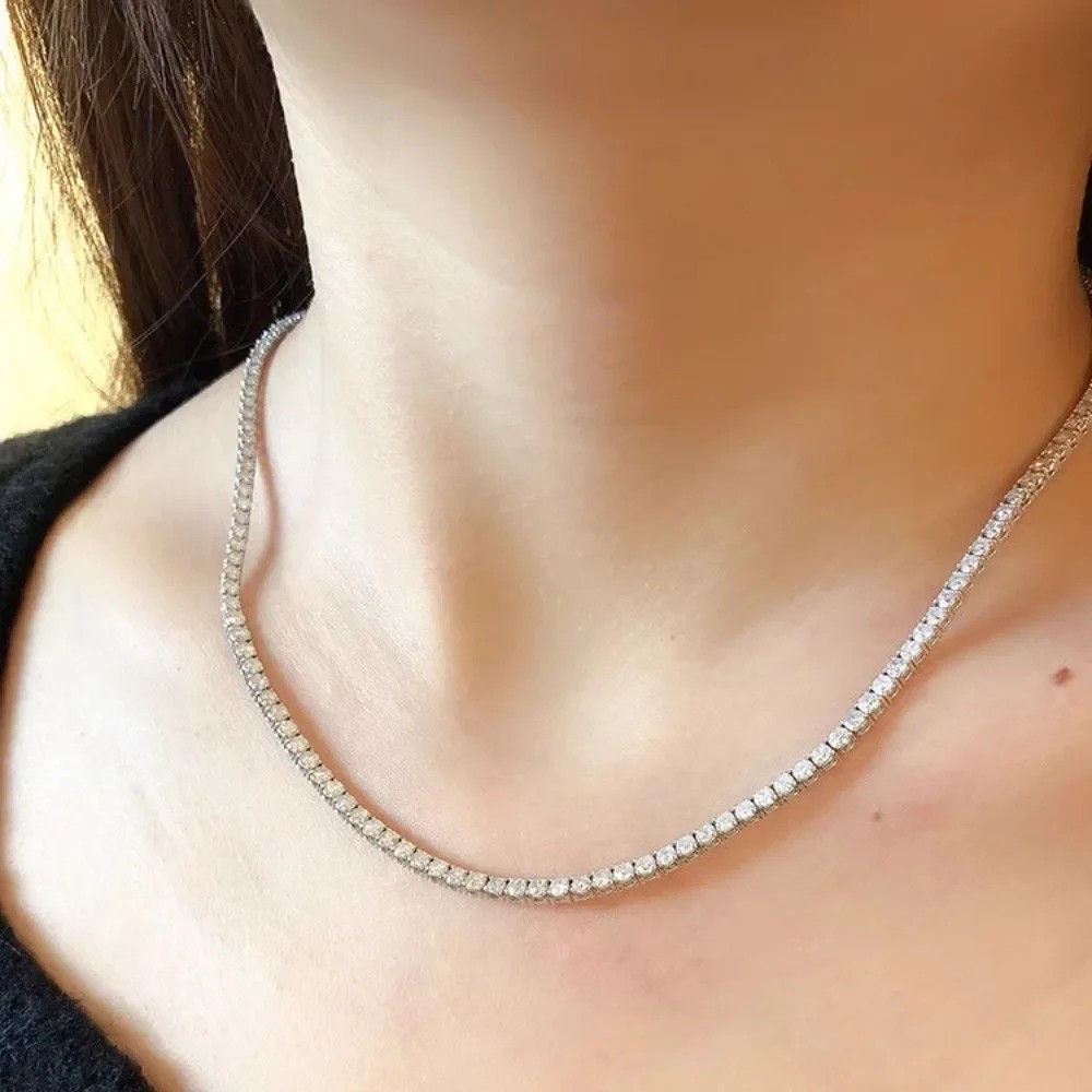 Tennis necklace white Gold Filled Round cut 2/2.5/3mm zircon Cz