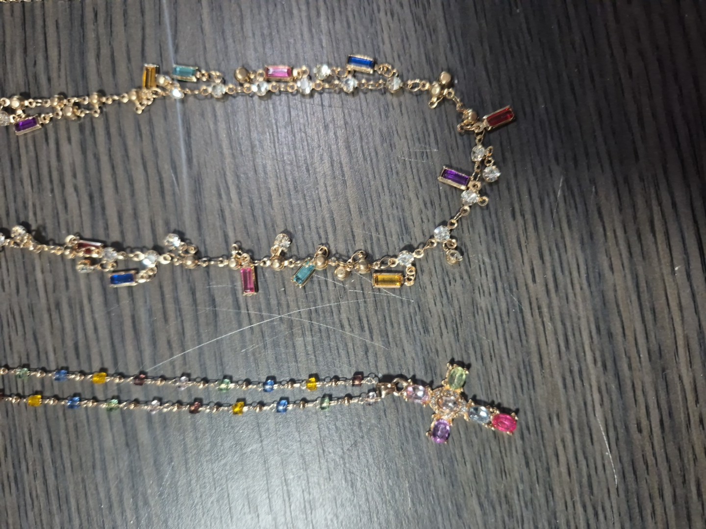 5 Piece Lot Colored & Clear Gold Tone Fashion Necklaces And Bracelet