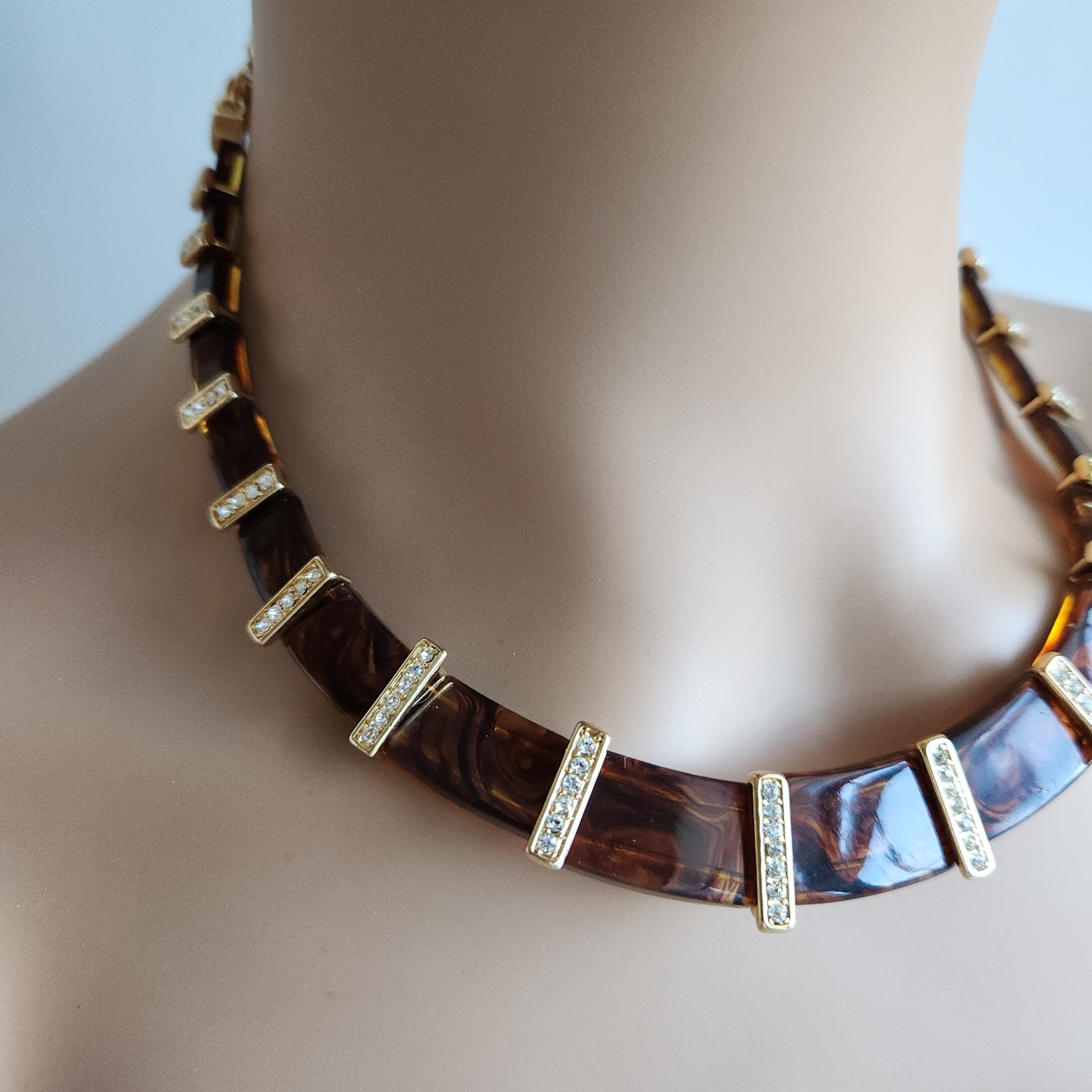 Lia Sophia Kian Lucite Rhinestone Choker Necklace Tortoise Collar