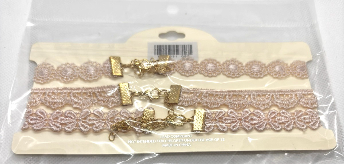 Mia Collection Jewelry Lace Chokers Pink 3 Pack