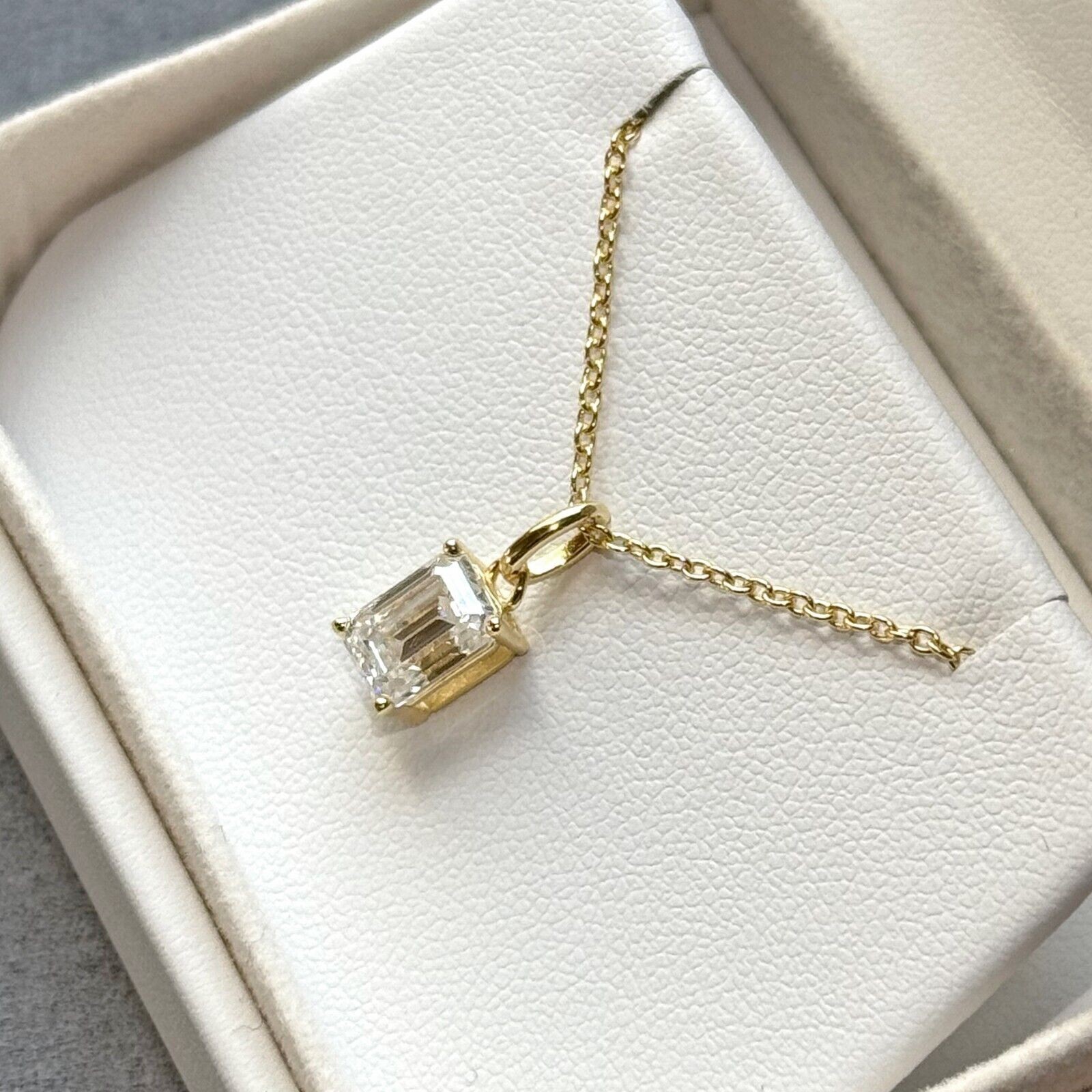 Emerald Cut Moissanite Solitaire Pendant with Necklace – 925 Silver or 14k Gold
