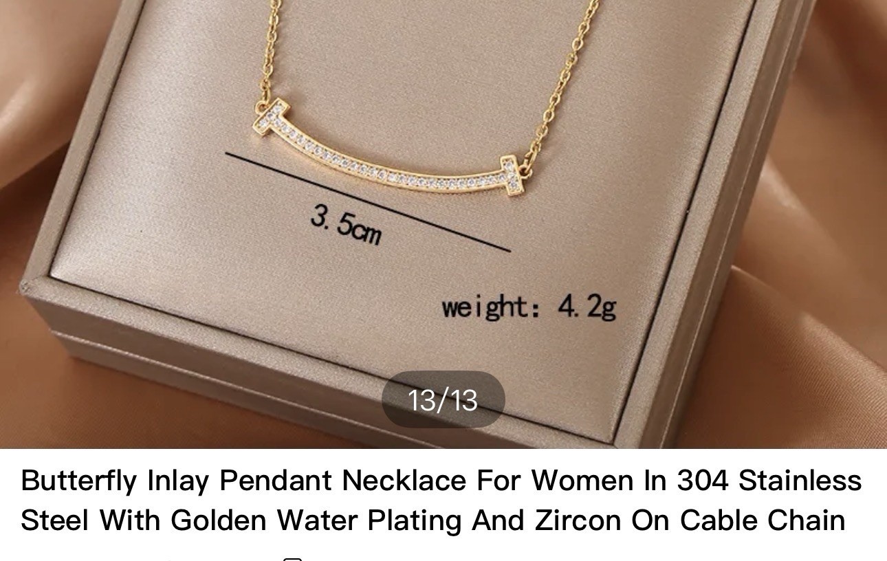 Gold Tone CZ Bar Pendant Cable Chain Necklace Adjustable 40-50 cm