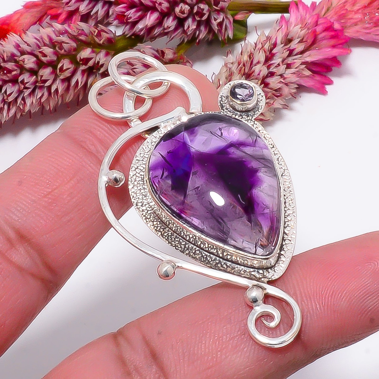 Trapiche Amethyst – Brazil, Purple Amethyst 925 Sterling Silver Pendant 2.26″ S8
