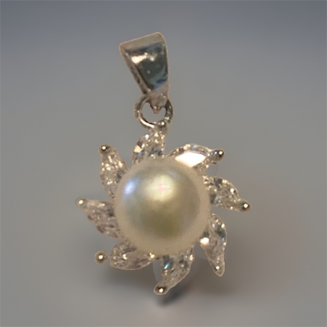 Sterling silver stamped, White Freshwater Pearl Flower Charm Pendant,