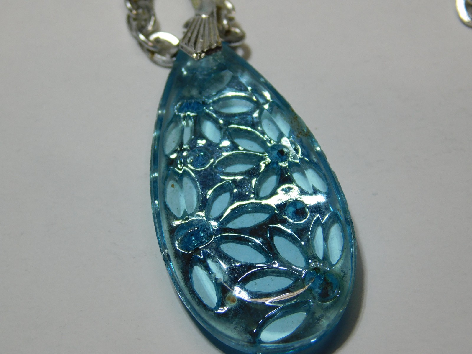 Vintage Silver Tone With Light Blue Stone 22″ Stamped “Germany” Pendant Necklace