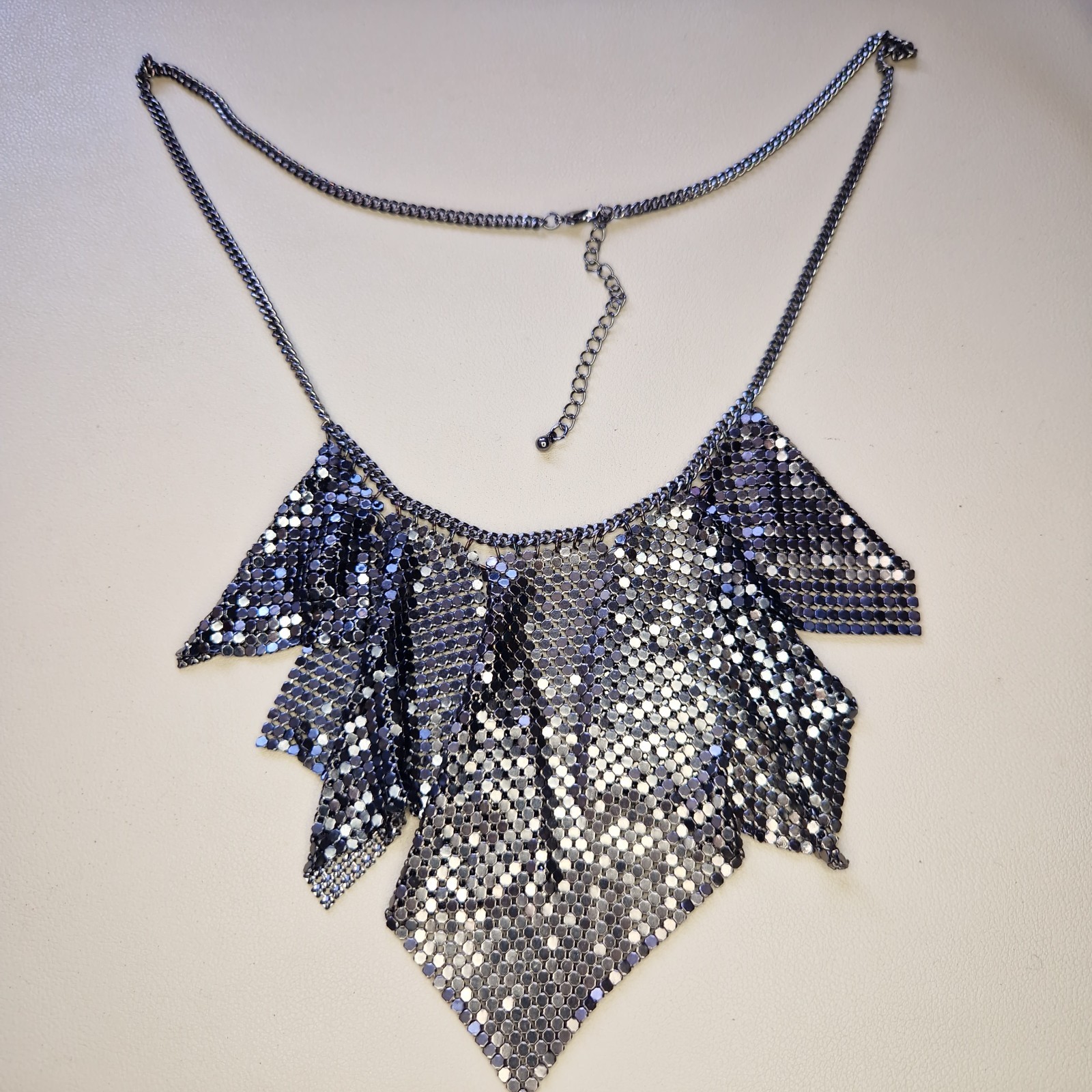 Chainmail Long Necklace Gunmetal Grey Statement Vintage Style Articulated 60cm