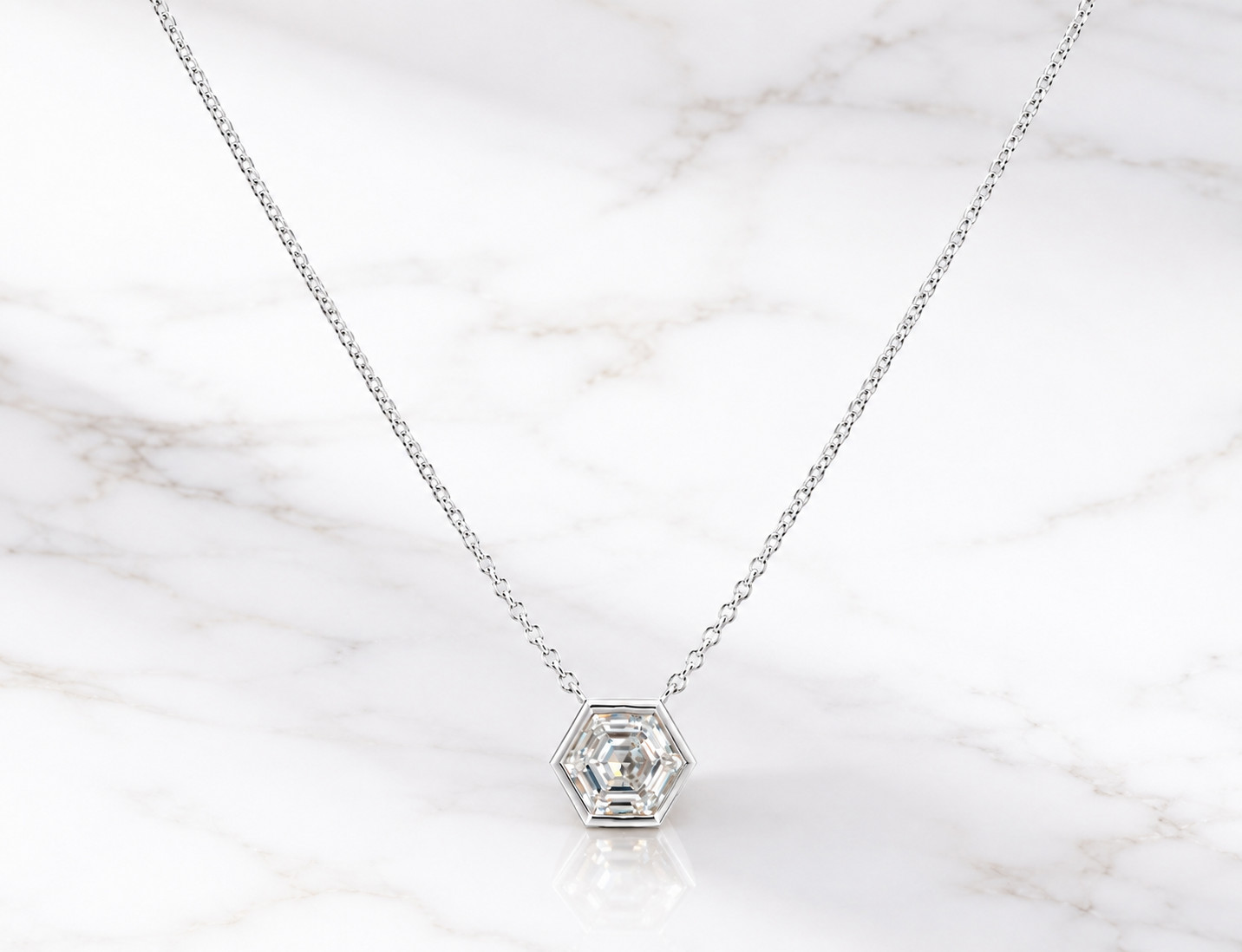 1.03 CT Hexagon Lab Grown Diamond Pendant Necklace 14K White Gold Bezel VS1