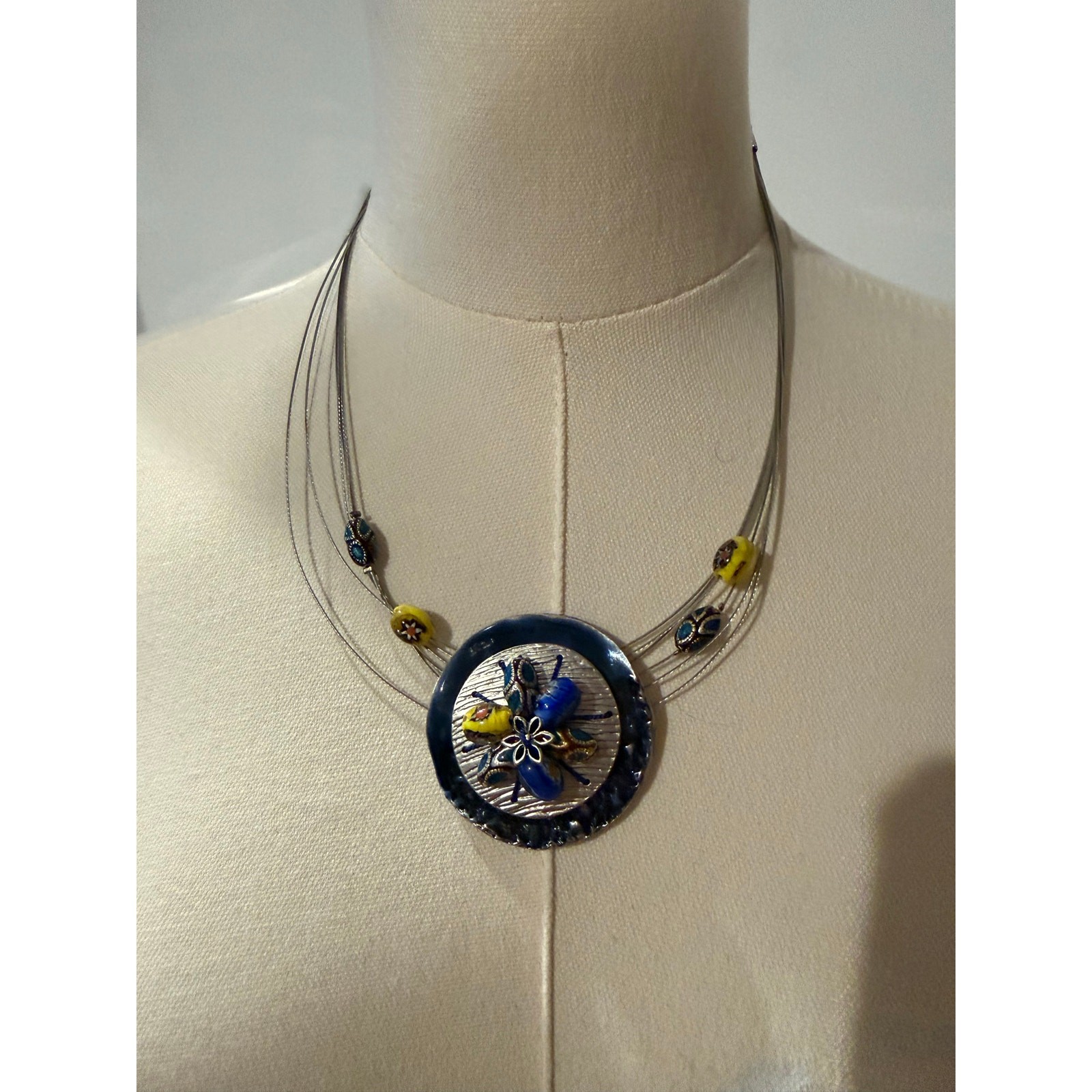 Chicos Boho glass beaded multi strand necklace Statement artsy art to wear