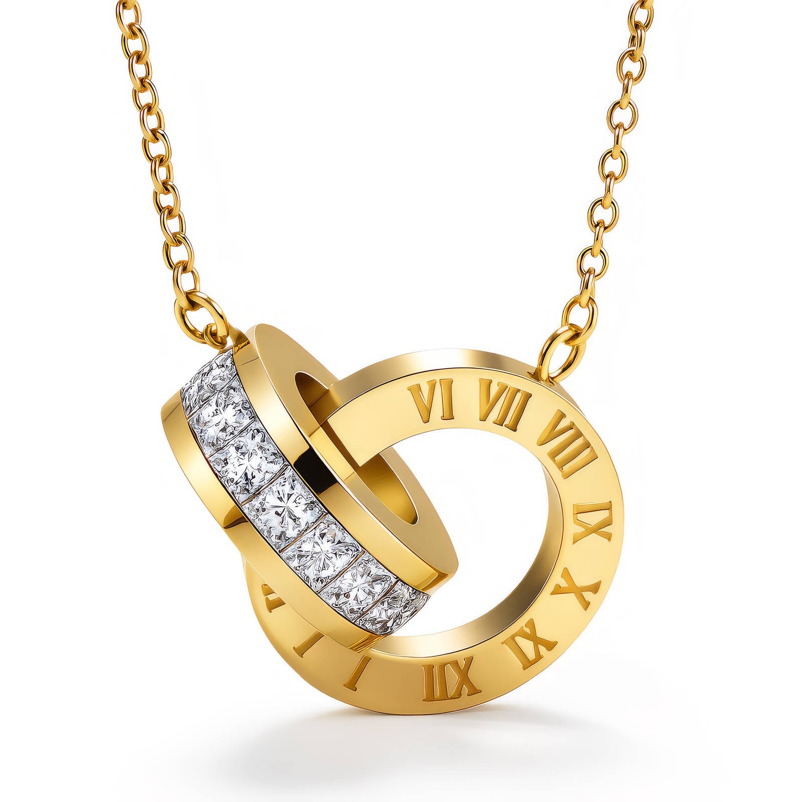Elegant Roman Numeral Double Ring Necklace – Timeless Style & Everyday Luxury