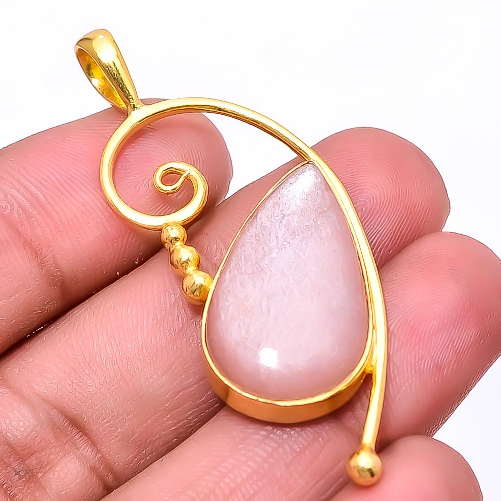 Moonstone – Sri Lanka Gold Plated Gemstone 925 Sterling Silver Pendant 2.11″ P42