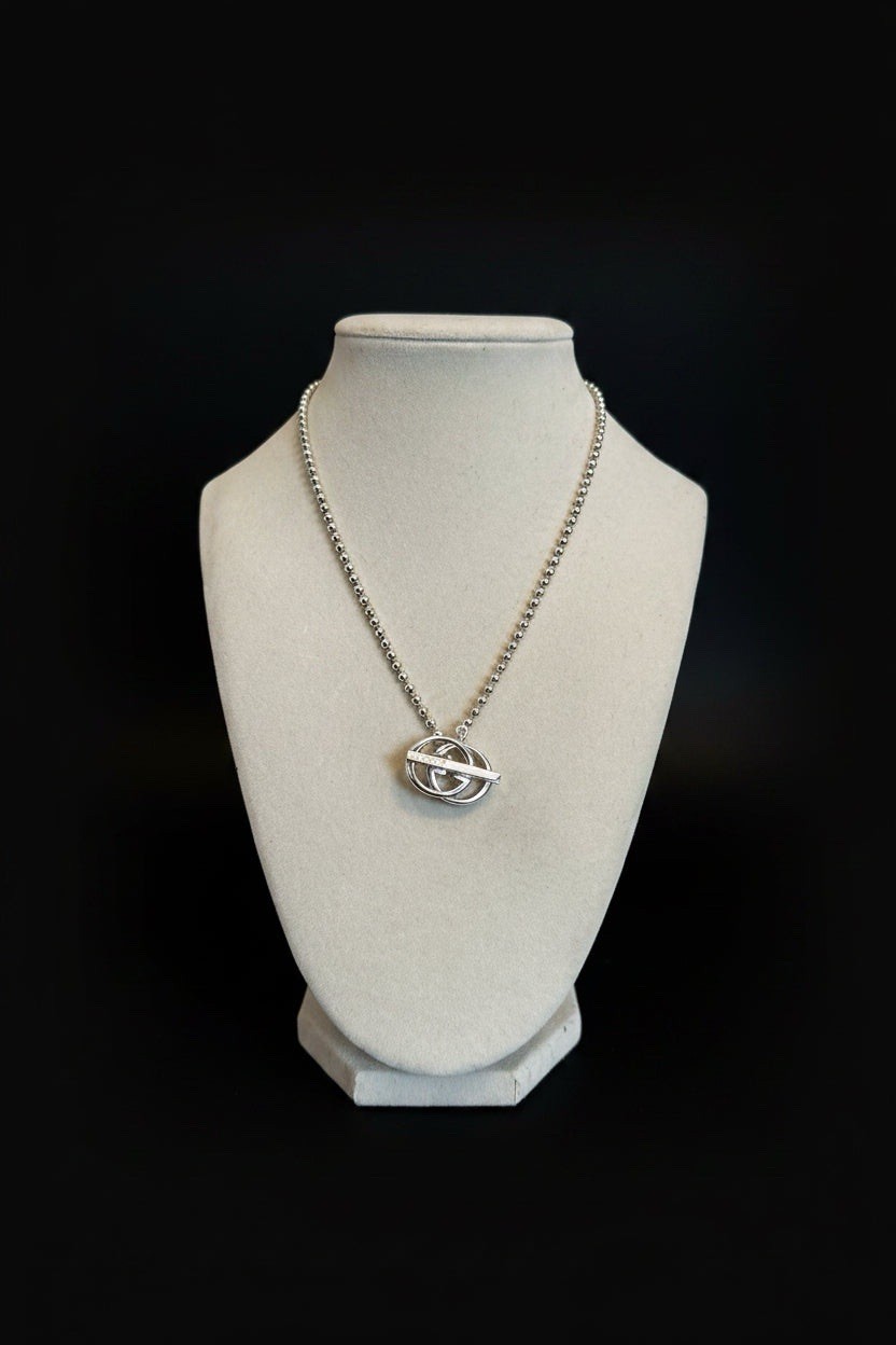 Gucci 925 Silver Ball/Bead Toggle Charm Chain Necklace Signed 16” w/ Box