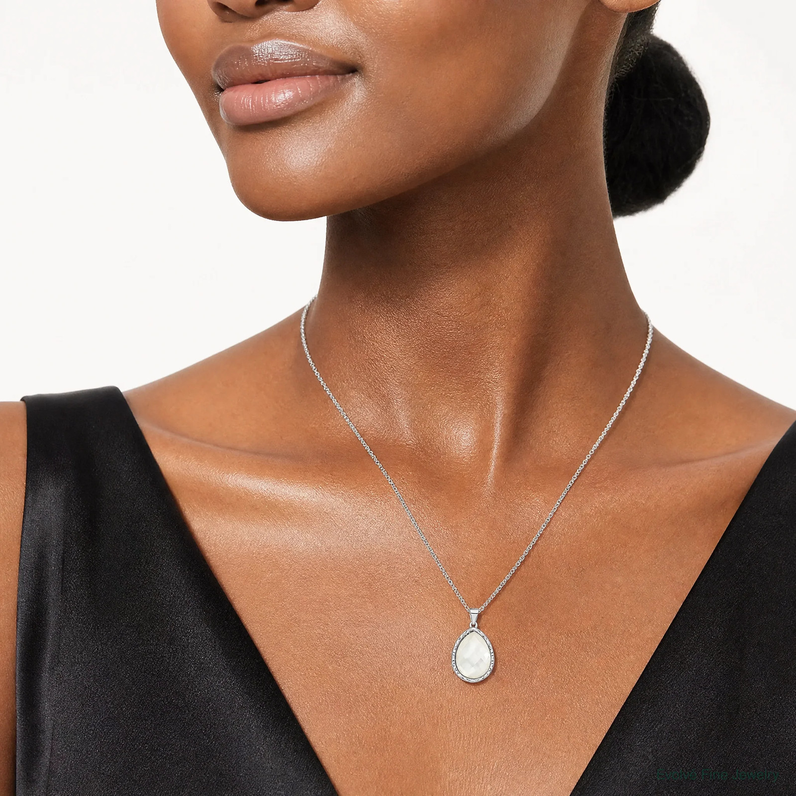 Sterling Silver Rhodium-Plated Glass Teardrop Pendant