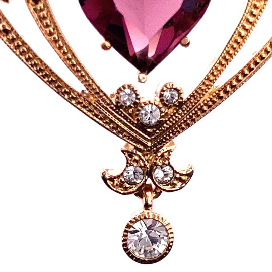 February Birthstone Gold Plated Necklace Set With Heart Shaped Amethyst Crystal