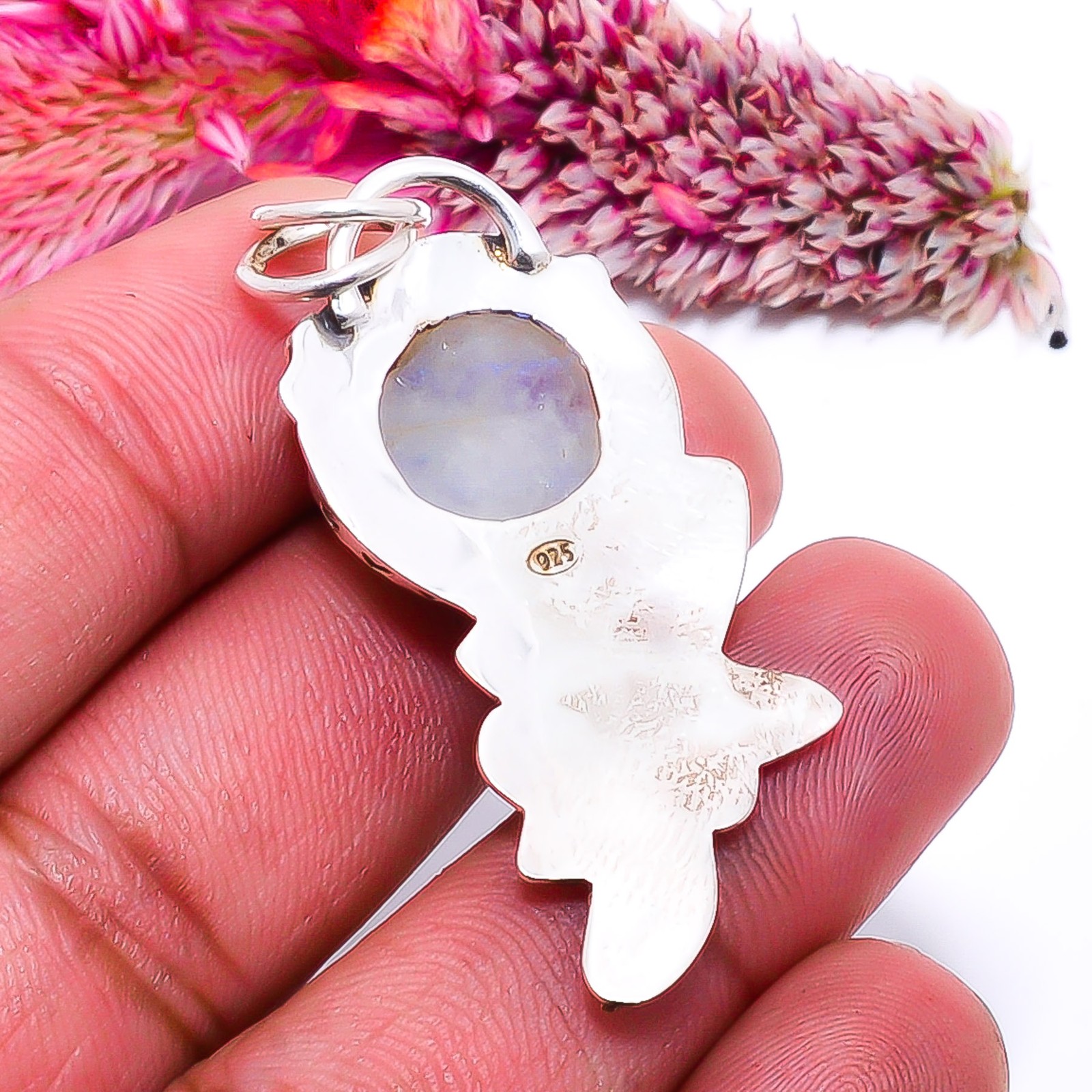 Rainbow Moonstone – India Handmade 925 Sterling Silver Pendant 1.72″ P47
