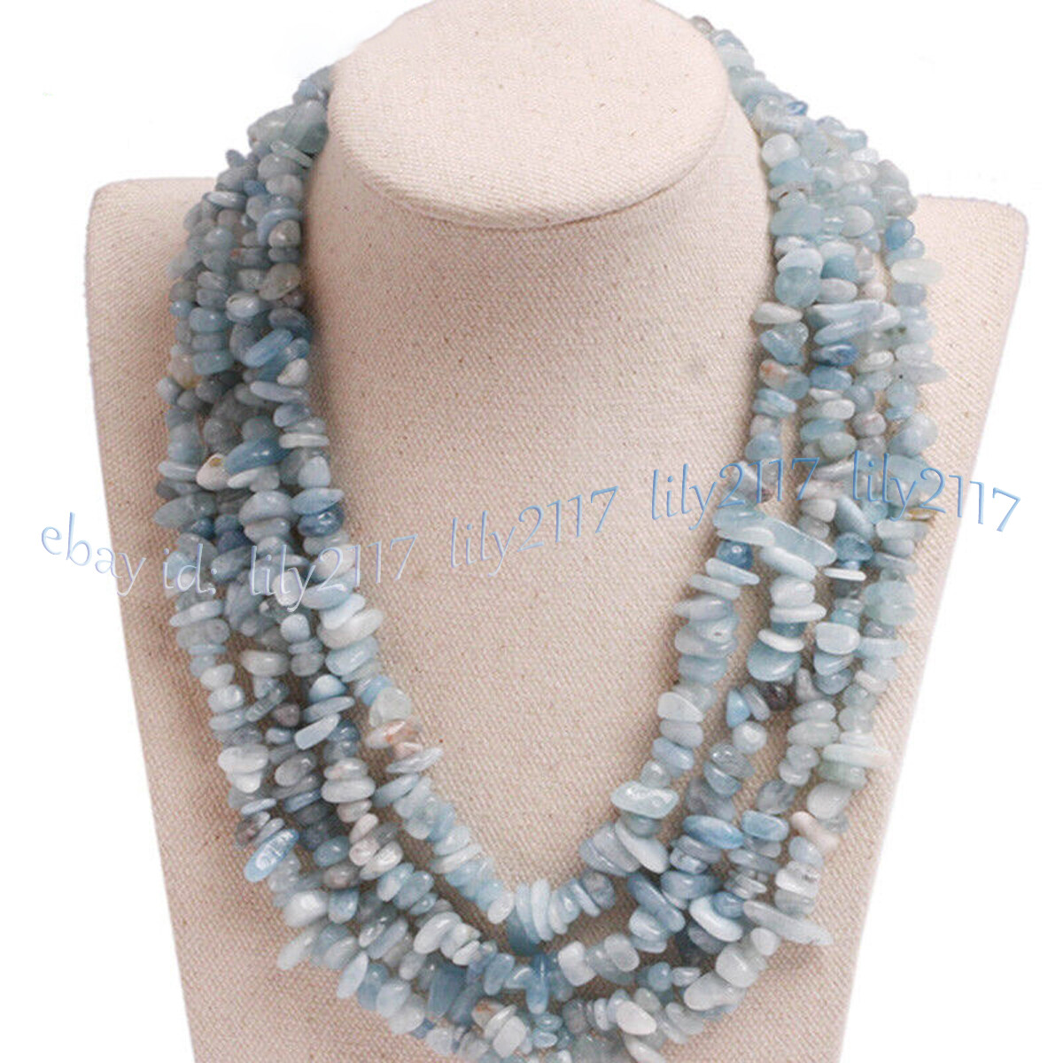 4Row Natural Gemstone Chip Cluster Statement Beads Multi-Strand Necklace 17-20”