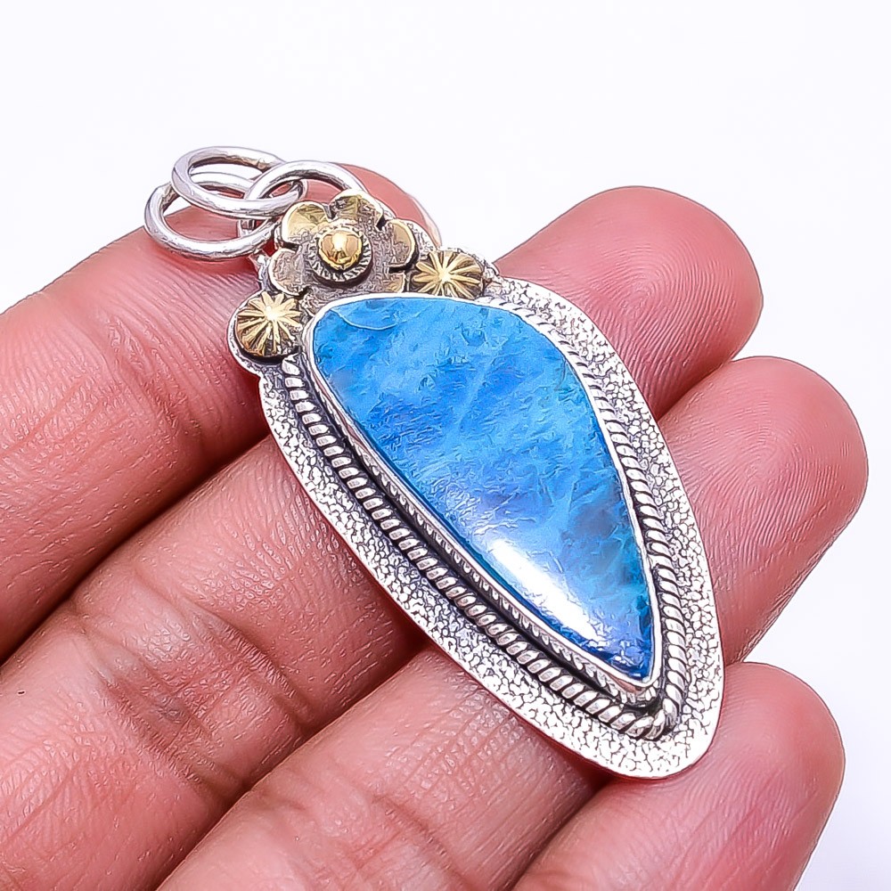 Shattuckite Oxidised Two Tone 925 Sterling Silver Pendant 2.15″ P8, Christmas