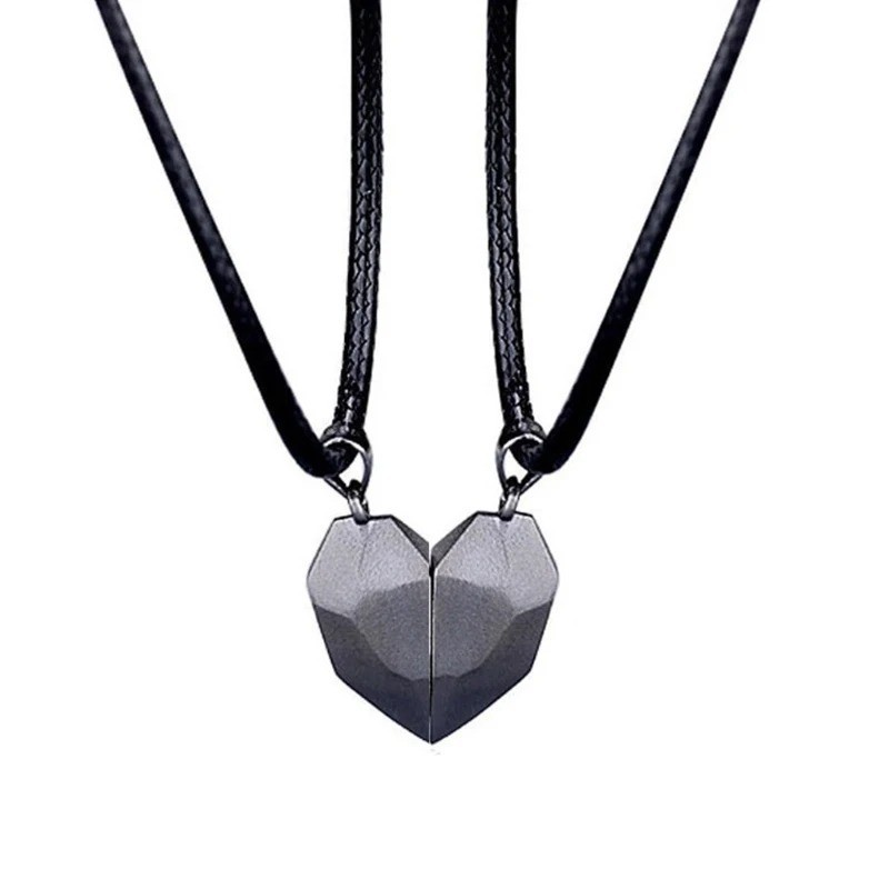 2Pcs Couple Friendship Magnetic Matching Love Heart Distance Pendant Necklace