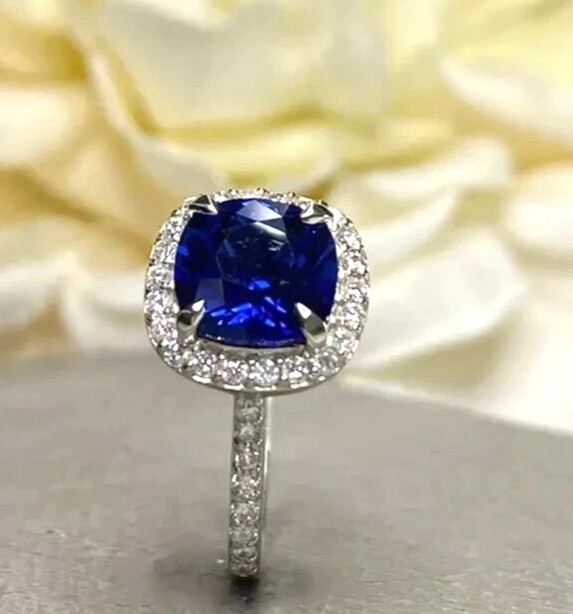 2.40 Ct Natural Blue Sapphire Diamond Engagement Ring 14K White Gold Size 8.5