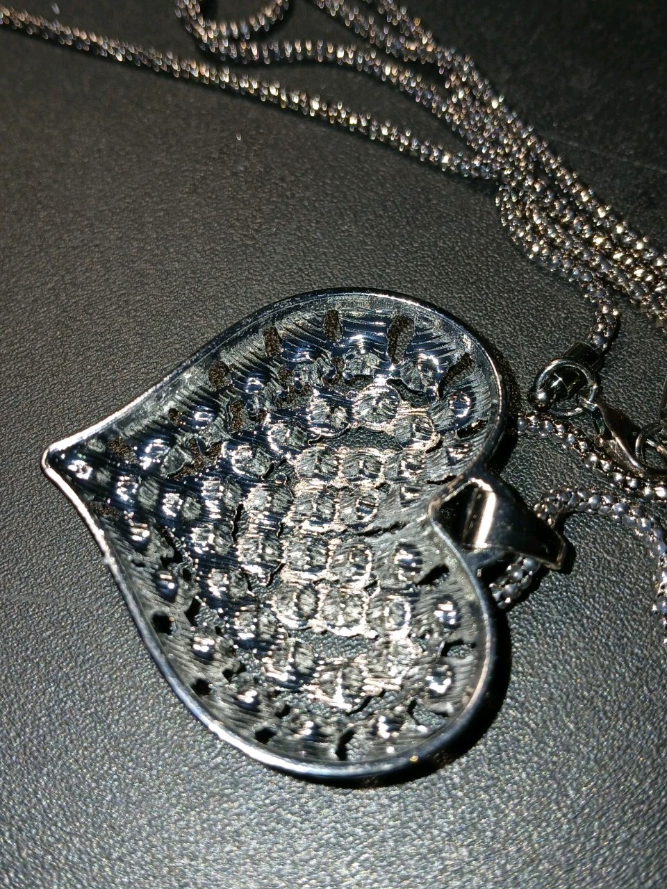 2.5″ Black Crystal Heart Shaped Pendant 24 ” Black Chain. New!! Goth, Midevil