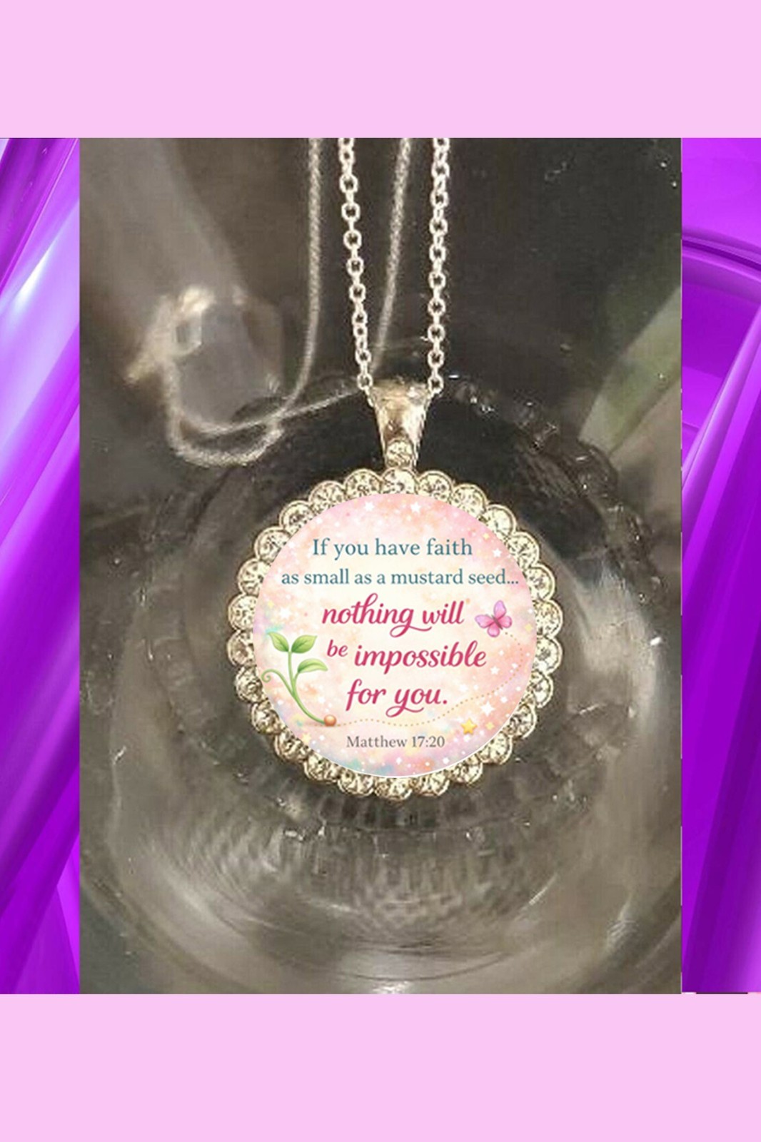Matthew 17:20 Faith Mustard seed GIFT rhinestones 925 silver necklace gift