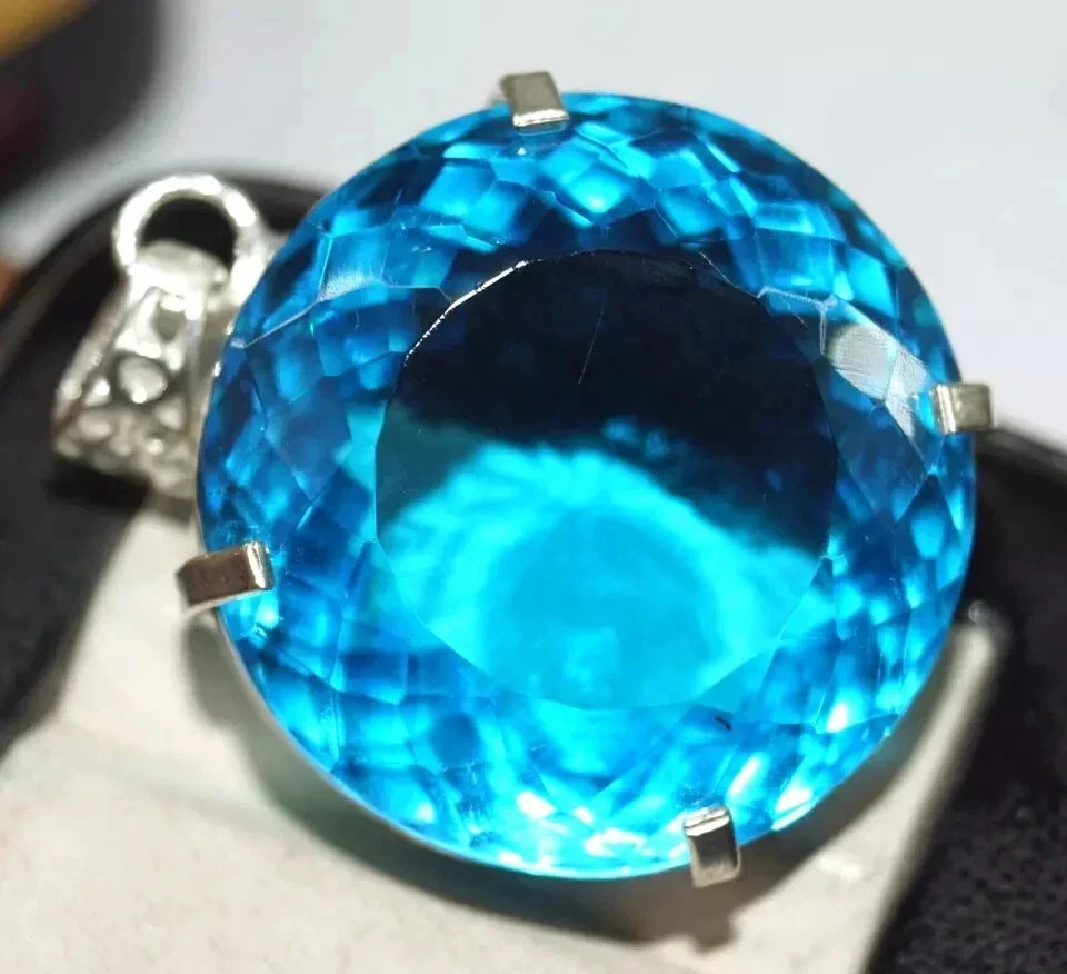 80 CT+ Flawless Blue Aquamarine Pendant 925 Sterling Silver Plated Jewelry