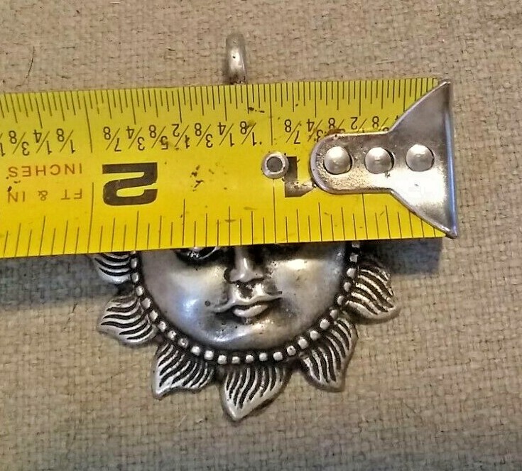 HANDCRAFTED PEWTER SUN w/ FACE PENDANT NECKLACE NEPAL