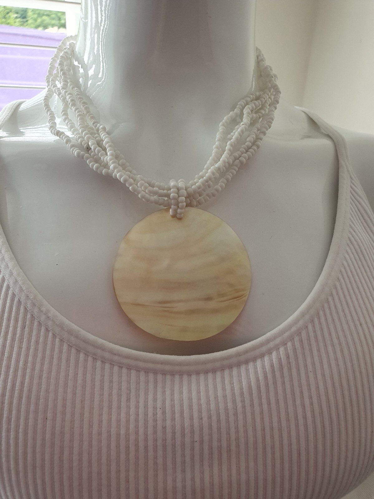 Artisan Mother of Pearl MOP Shell Seed Bead None Metal necklace
