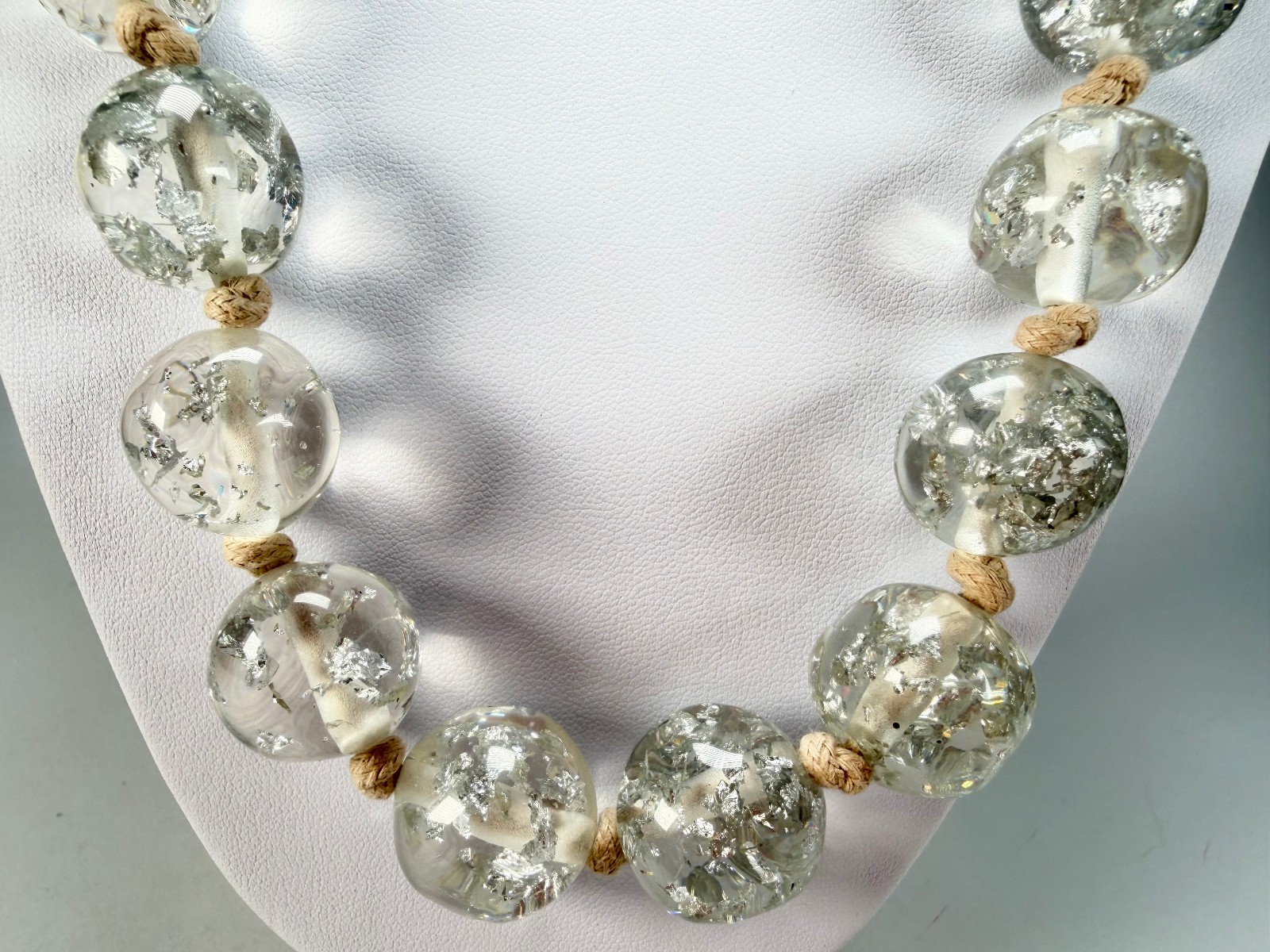 Jackie Brazil “Lola” Silver Flakes Medium Spheres 70cm Resin Necklace ( N2695 )
