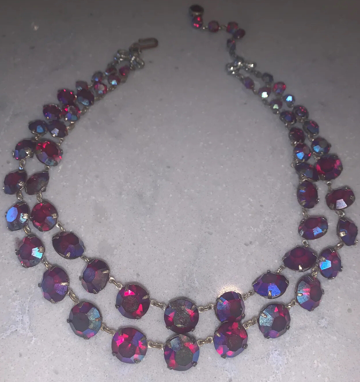 RARE Carnival Dragons Breath Glass Riviere Open Back Double Antique Necklace