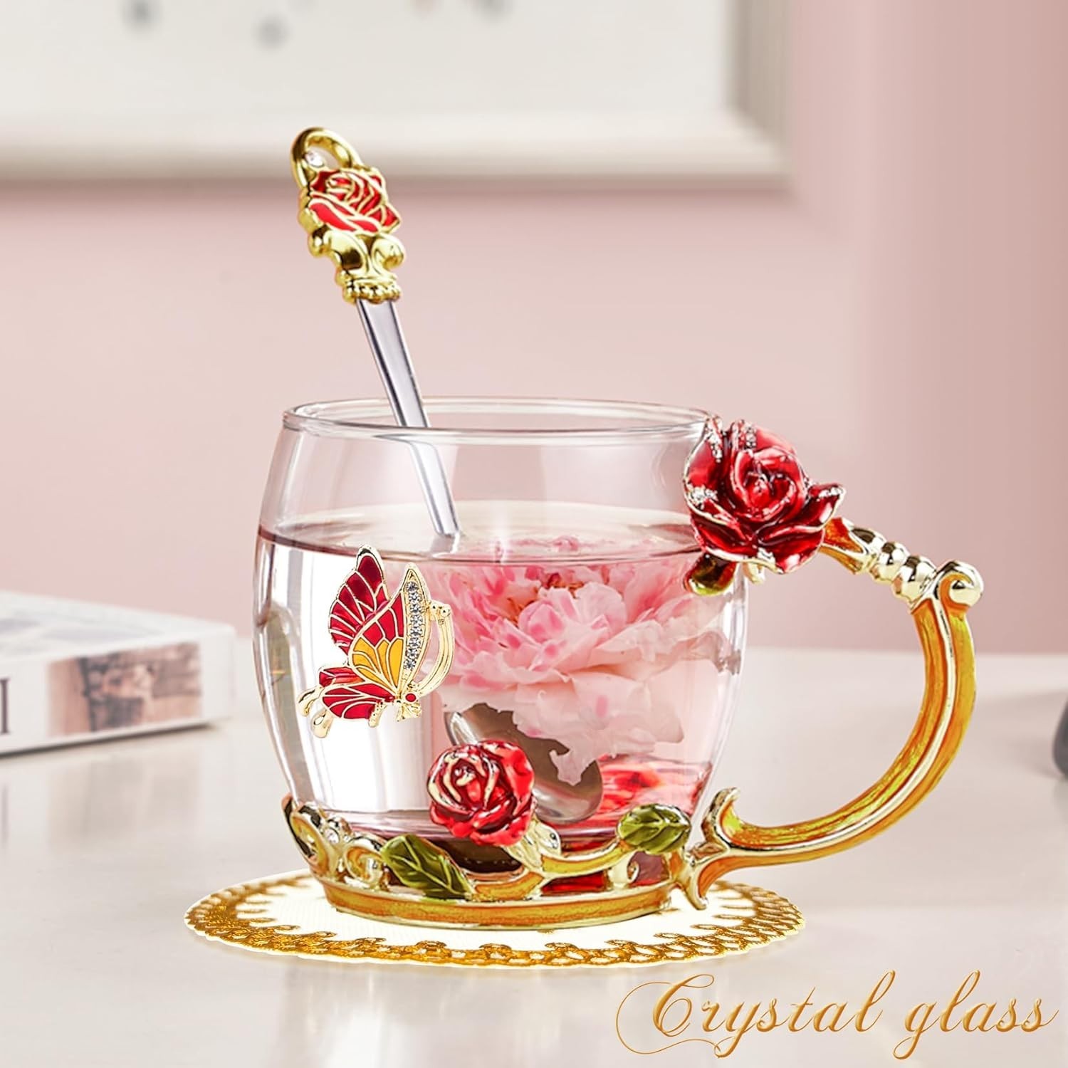 Stylish 12oz Glass Enamel Mug Set with Spoon – Unique Gifting Idea for Women