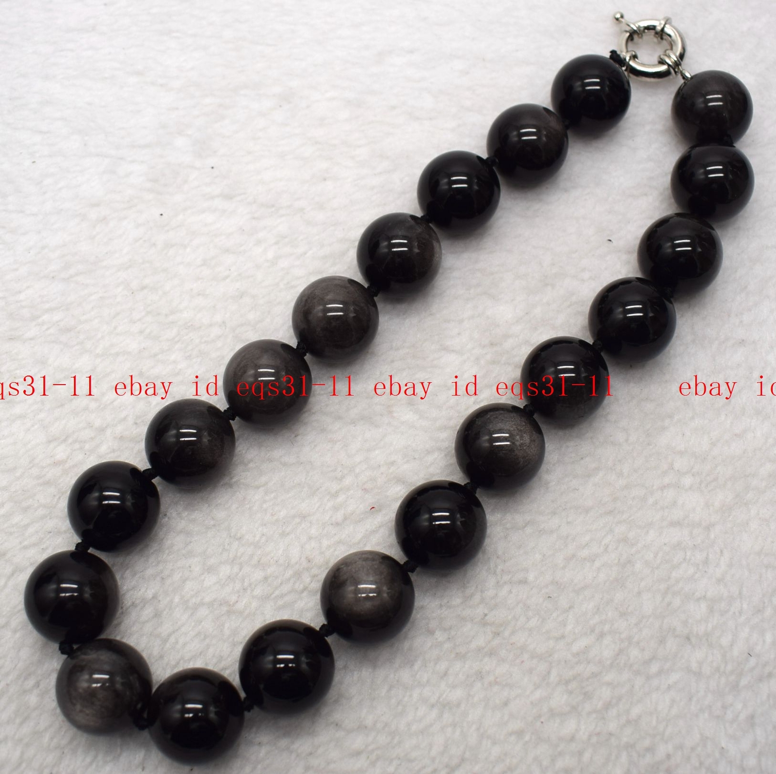 Huge 20mm Natural Silver Eye Obsidian Round Gemstone Necklace Jewelry 16-28″ AA