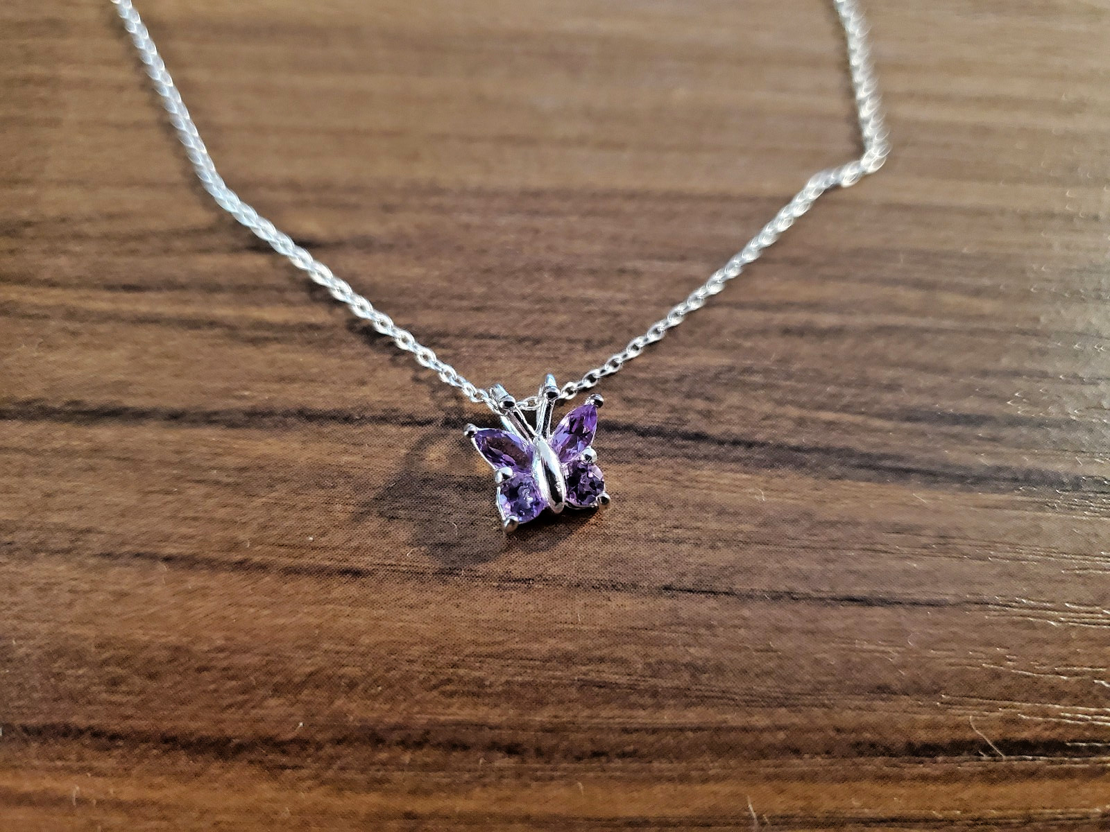 Silver Purple Gemstone Butterfly Necklace