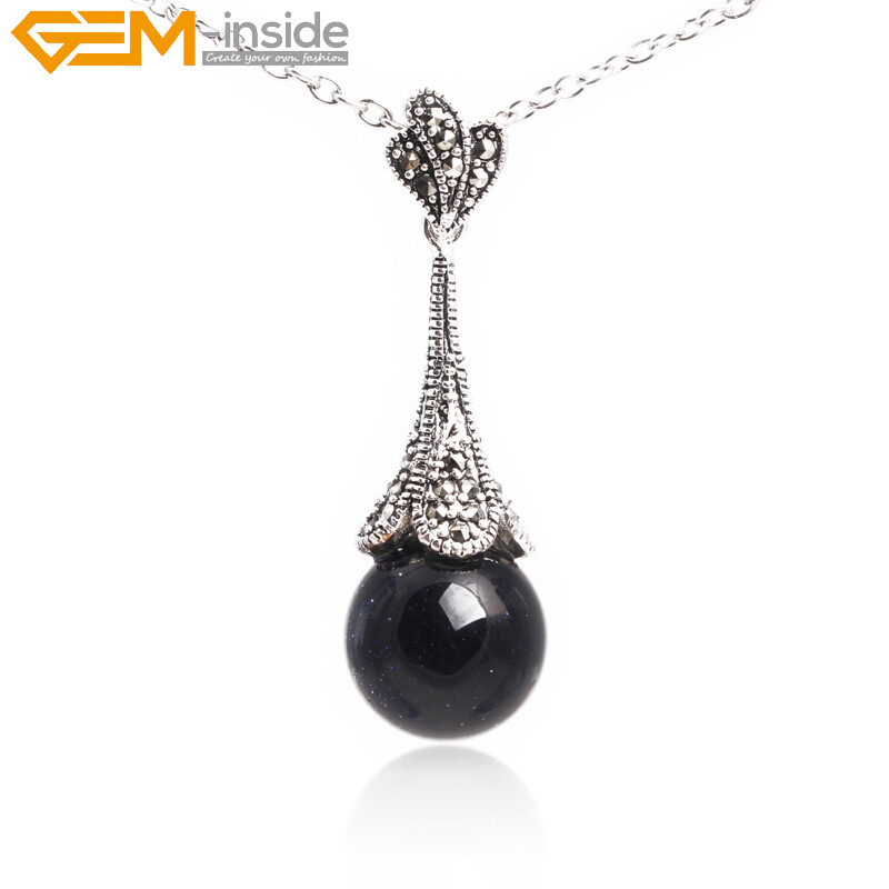 Tibetan Marcasite Silver Plated Assorted Color Stone Jewelry Necklace Pendant