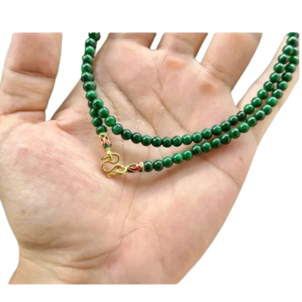 Bead Necklace Green Dyed Chalcedony Gemstone Round 4mm. Beads Gold Clasp 26 Inch