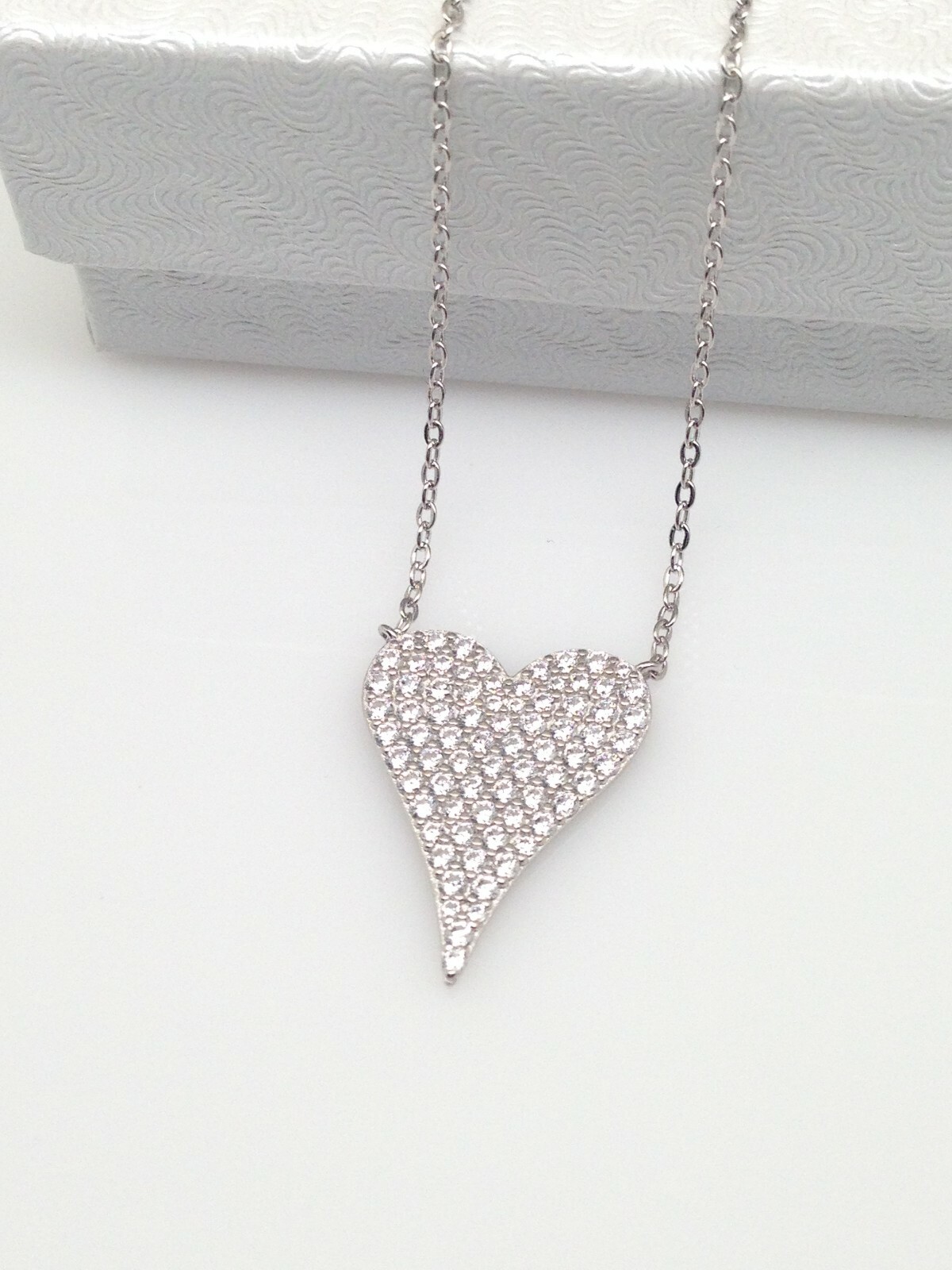 Cz Heart Pendant Necklace 925 Sterling Silver Pave Cz Heart Love Charm 19mm0.75″