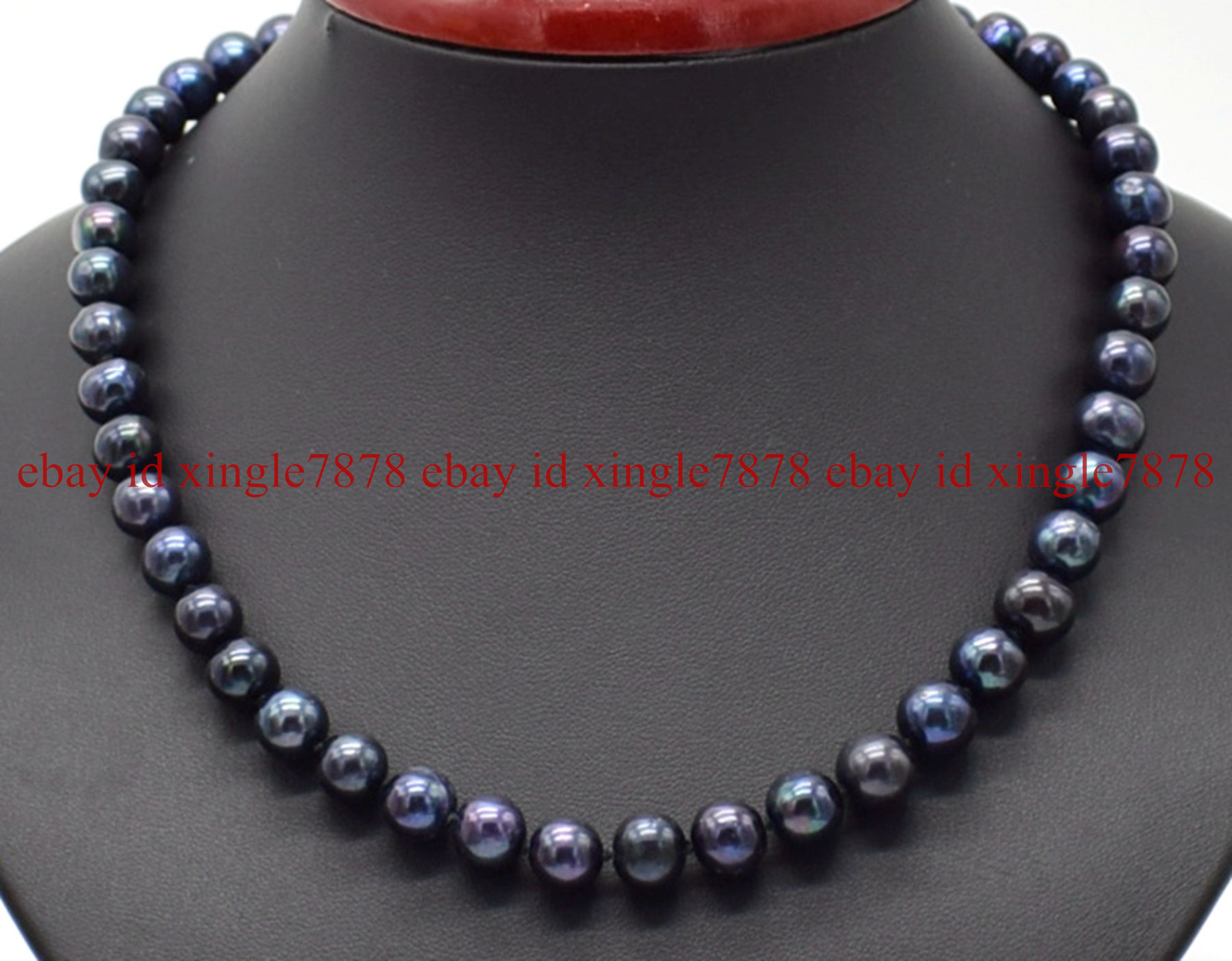 Natural 9-10mm Black Round Freshwater Cultured Pearl Necklace 18”